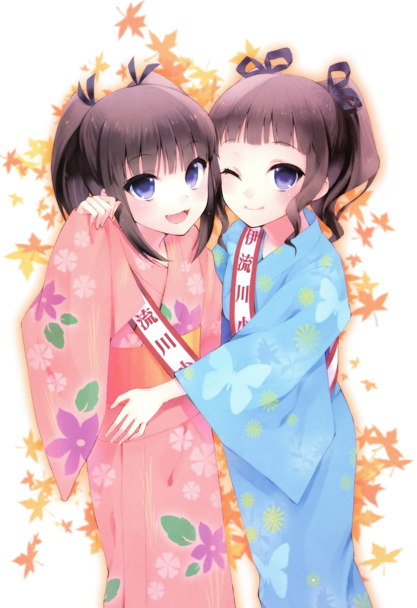 togetherness, looking at camera, two people, females, anime, girls, standing, innocence, bonding, childhood, 1080P, people, costume, lifestyles, celebration, Phone HD Wallpaper