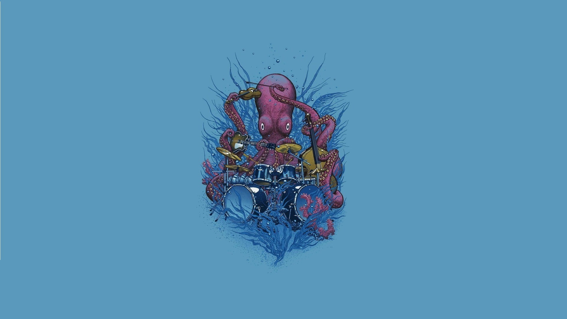 Art, Octopus, cut out, copy space, no people, illustration, snow, digital composite, pink, outdoors, studio shot, cold temperature, day, Minimalism, colored background, HD Wallpaper
