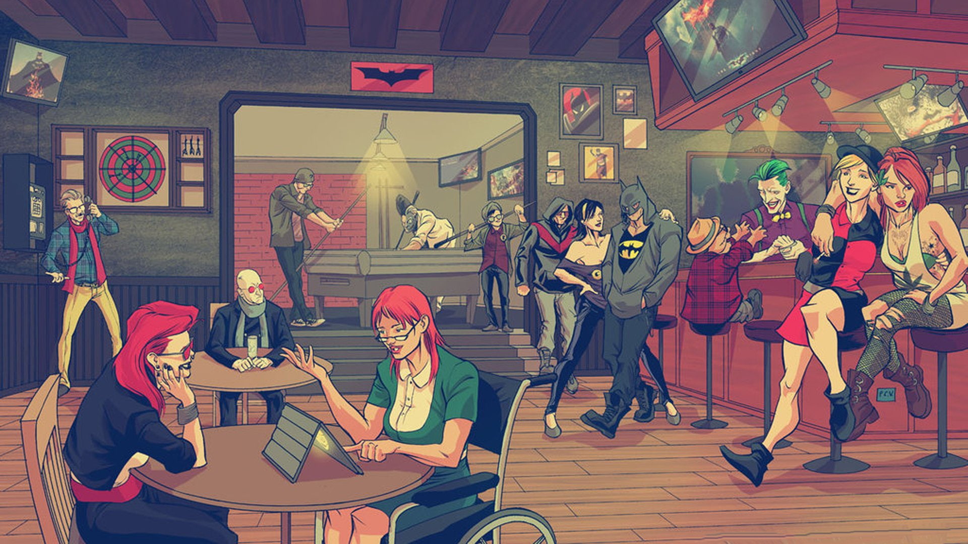 adult, arts culture and entertainment, Batman, art and craft, Poison Ivy, creativity, representation, group, group of people, crowd, sitting, people, food and drink, HD Wallpaper