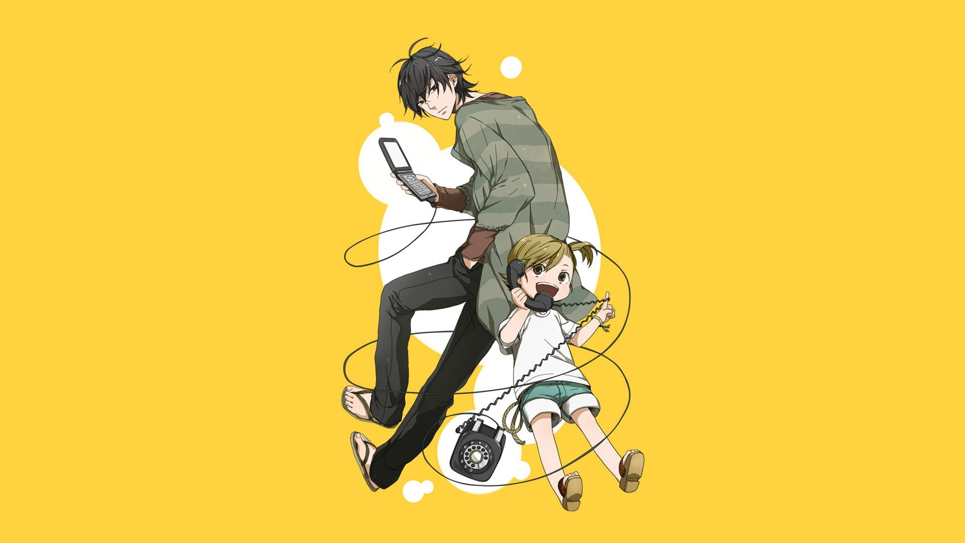 cut out, colored background, adult, Barakamon, technology, yellow, listening, studio shot, anime, men, Handa Seishuu, headphones, wireless technology, indoors, HD Wallpaper