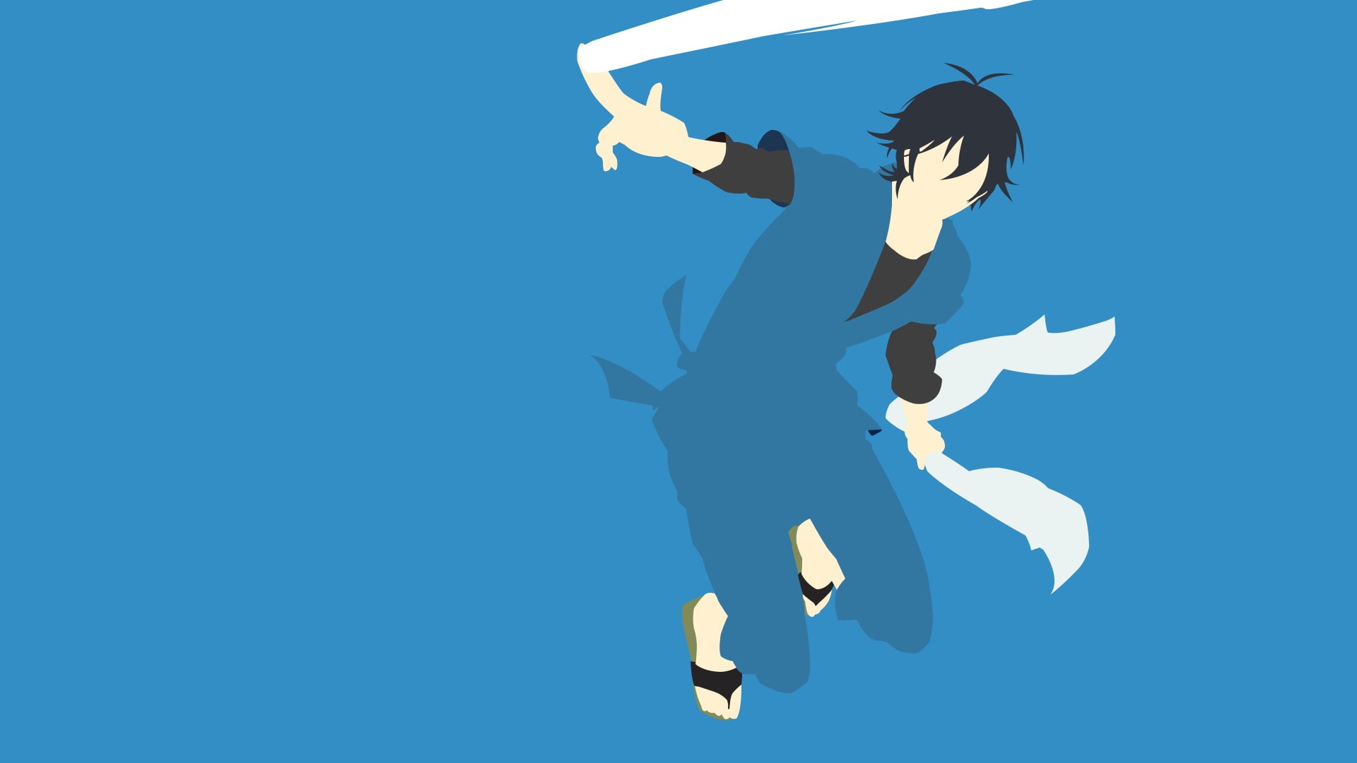 adult, sky, outdoors, mid-air, flying, people, nature, side view, men, 1080P, copy space, colored background, silhouette, blue, human body part, motion, HD Wallpaper