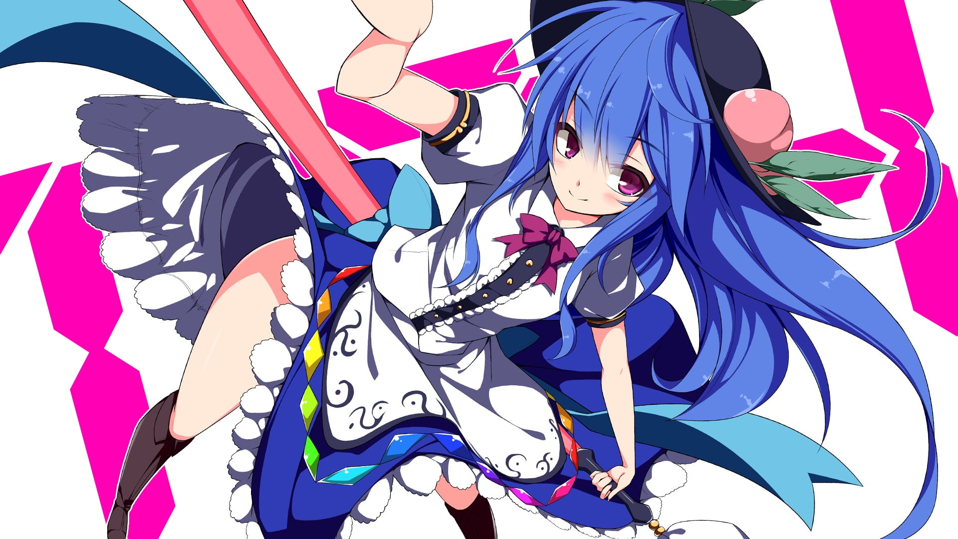 design, Touhou, lifestyles, nature, representation, indoors, creativity, human representation, 1080P, pink color, pattern, purple, art and craft, Hinanawi Tenshi , HD Wallpaper