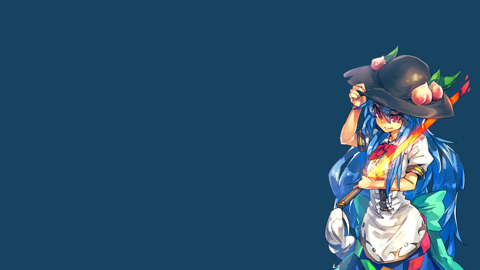 fashion, Hinanawi Tenshi, outdoors, sky, day, blue, women, copy space, sunlight, anime, clear sky, clothing, adult, one person, traditional clothing, 1080P, HD Wallpaper