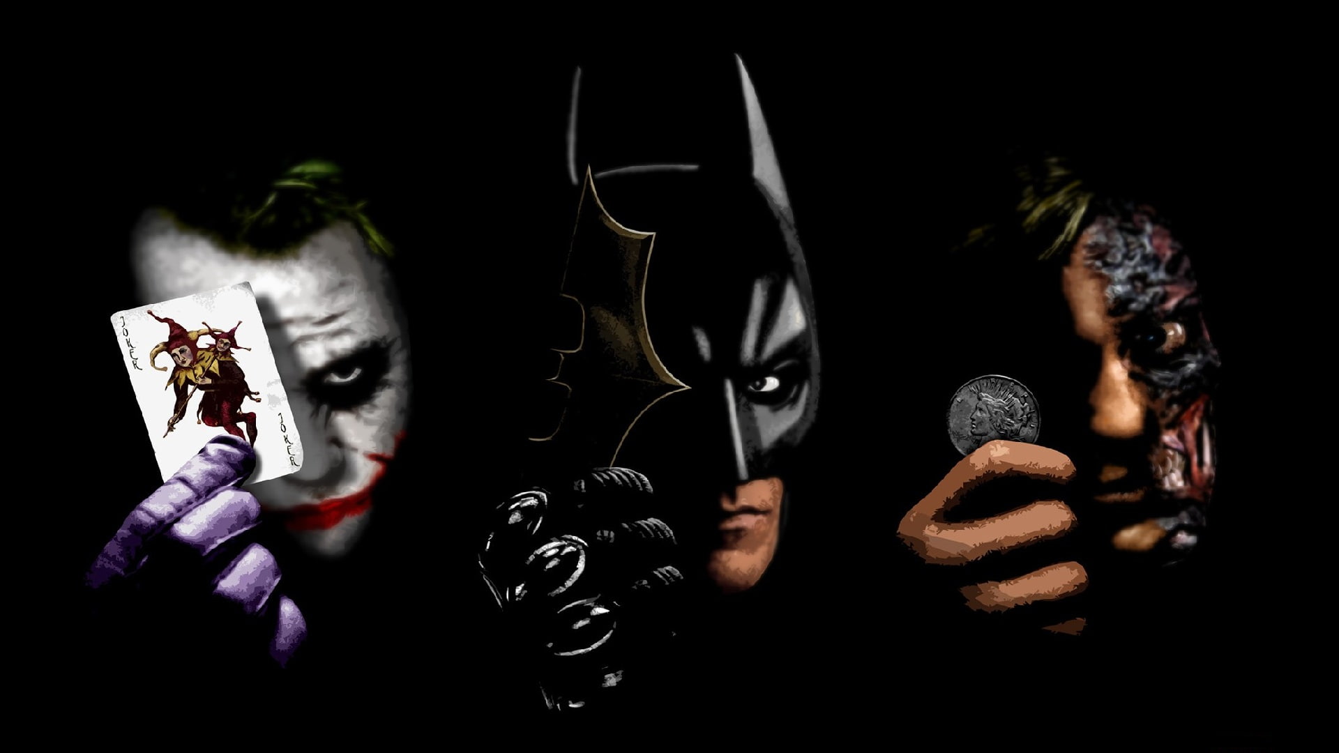 two, batman, joker, black, 1080P, movies, the, dark, hd, face, knight, HD Wallpaper