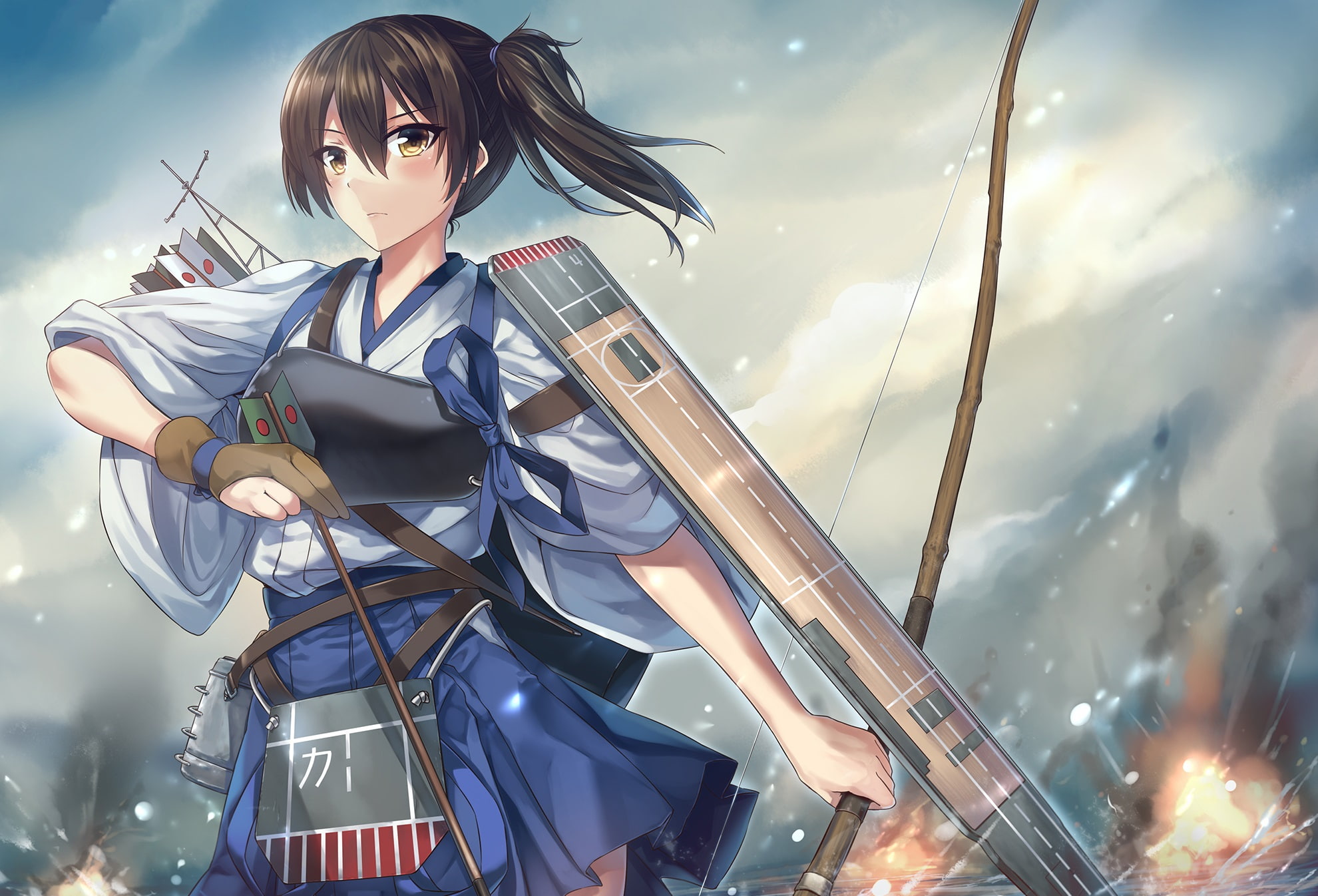 digital composite, three quarter length, nature, young women, lifestyles, Kantai Collection, 1080P, cloud - sky, Kaga (Kantai Collection), adult, beauty, HD Wallpaper