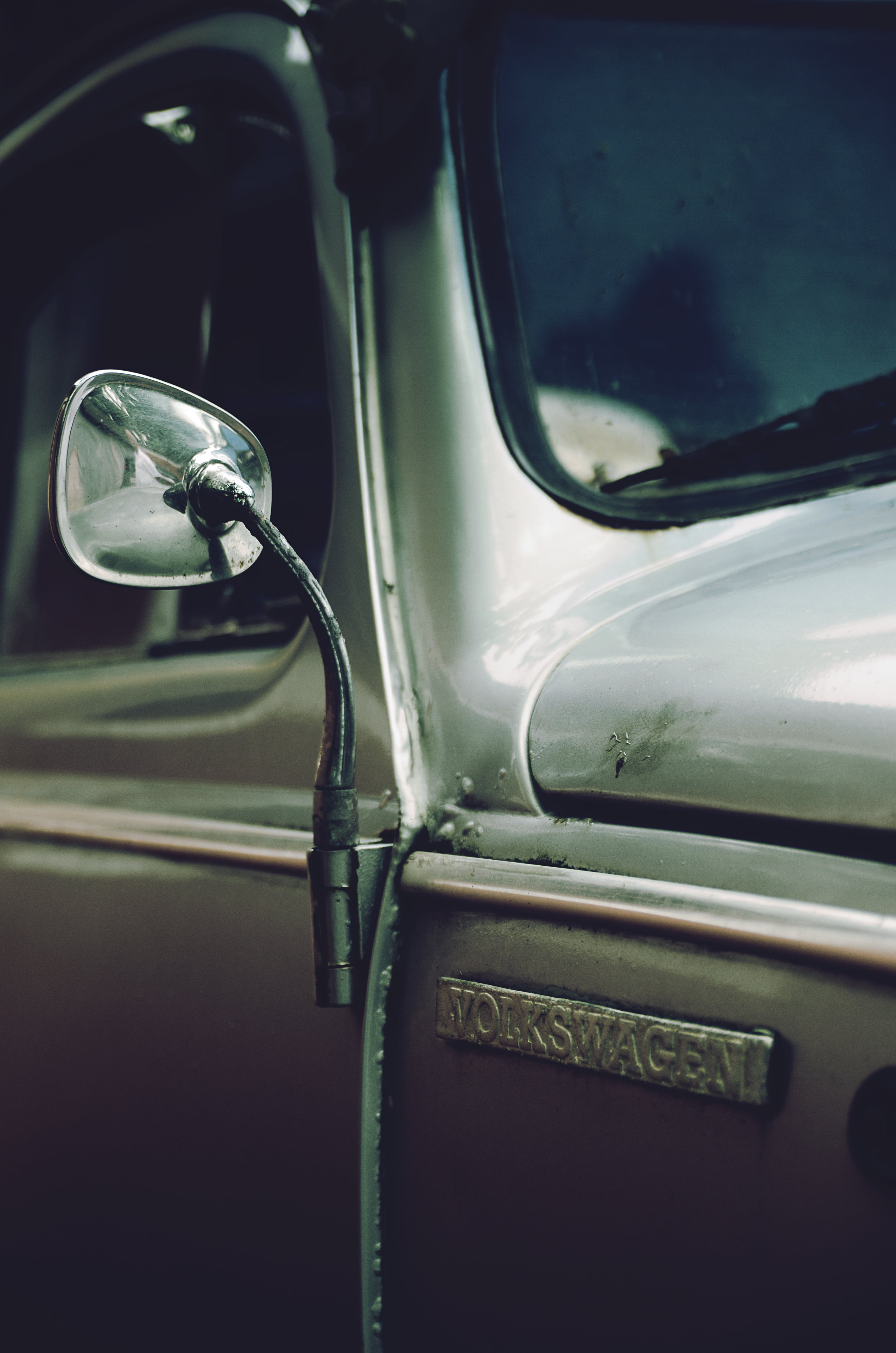 car, vintage, land Vehicle, mode of transportation, metal, old-fashioned, day, motor vehicle, volkswagen, side mirror, focus on foreground, car door, vehicle mirror, Phone HD Wallpaper
