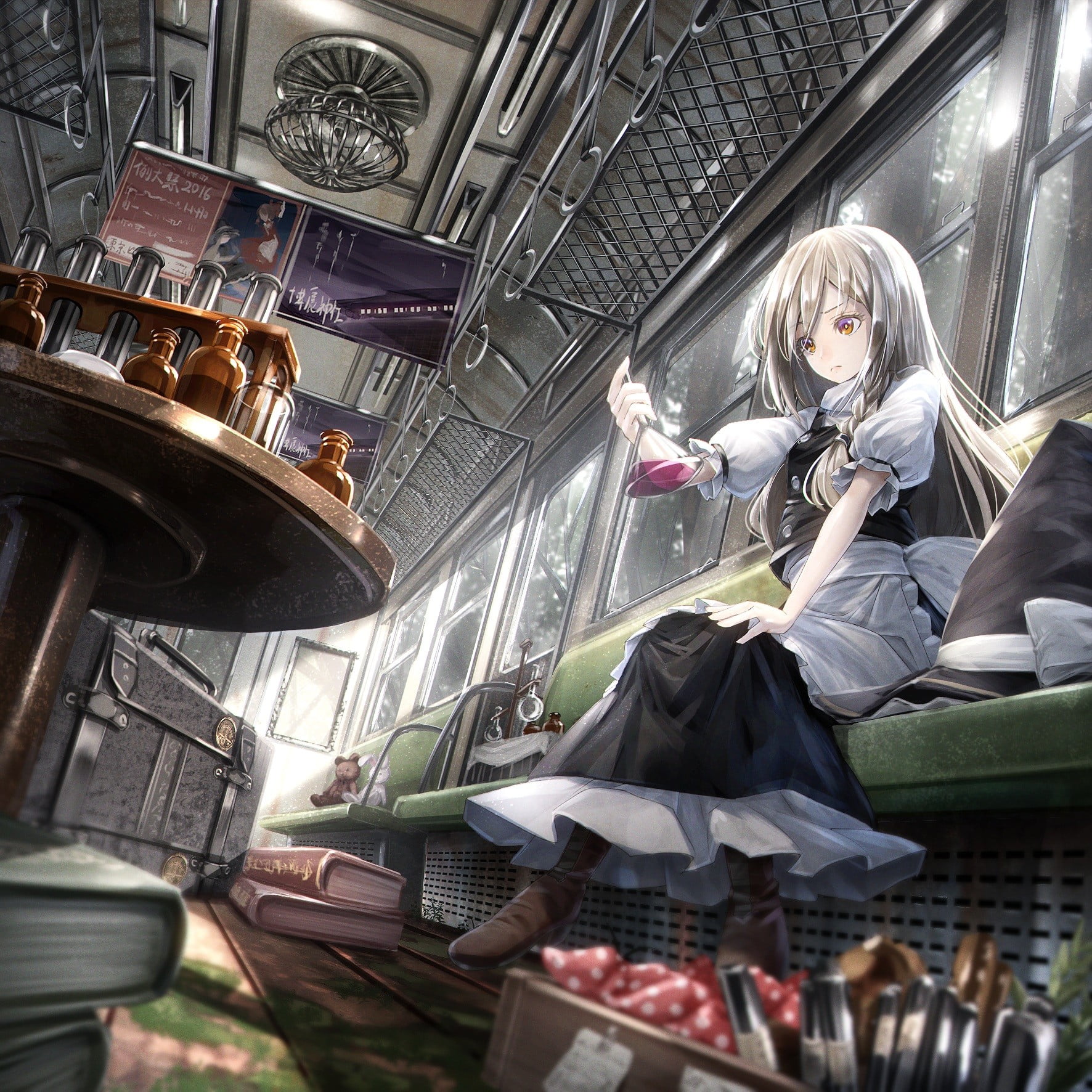 occupation, hairstyle, Kirisame Marisa, technology, real people, train, casual clothing, clothing, indoors, Touhou, anime girls, front view, blond hair, Phone HD Wallpaper