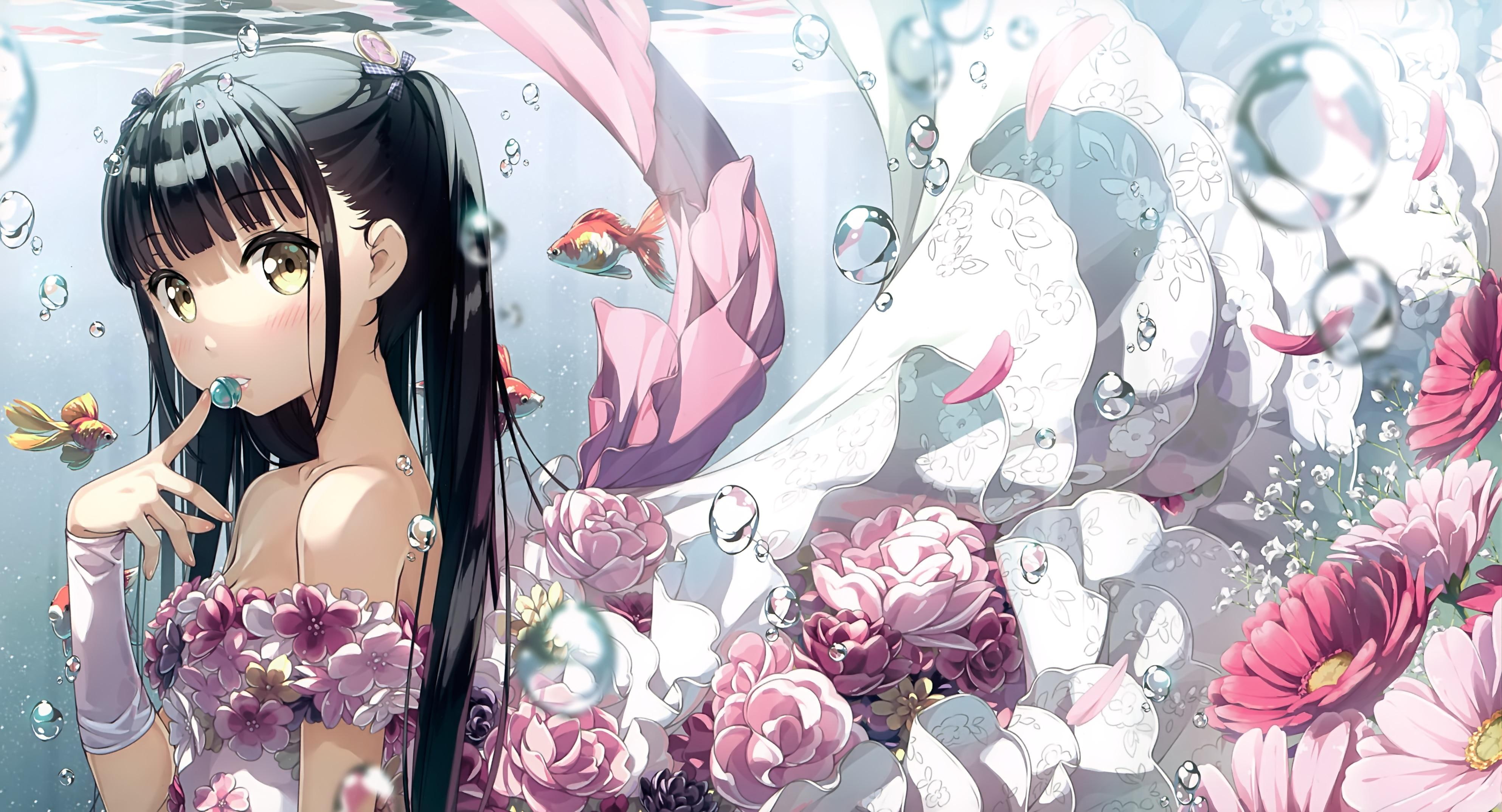underwater, anime girls, 4K, dress, Kantoku, HD Wallpaper