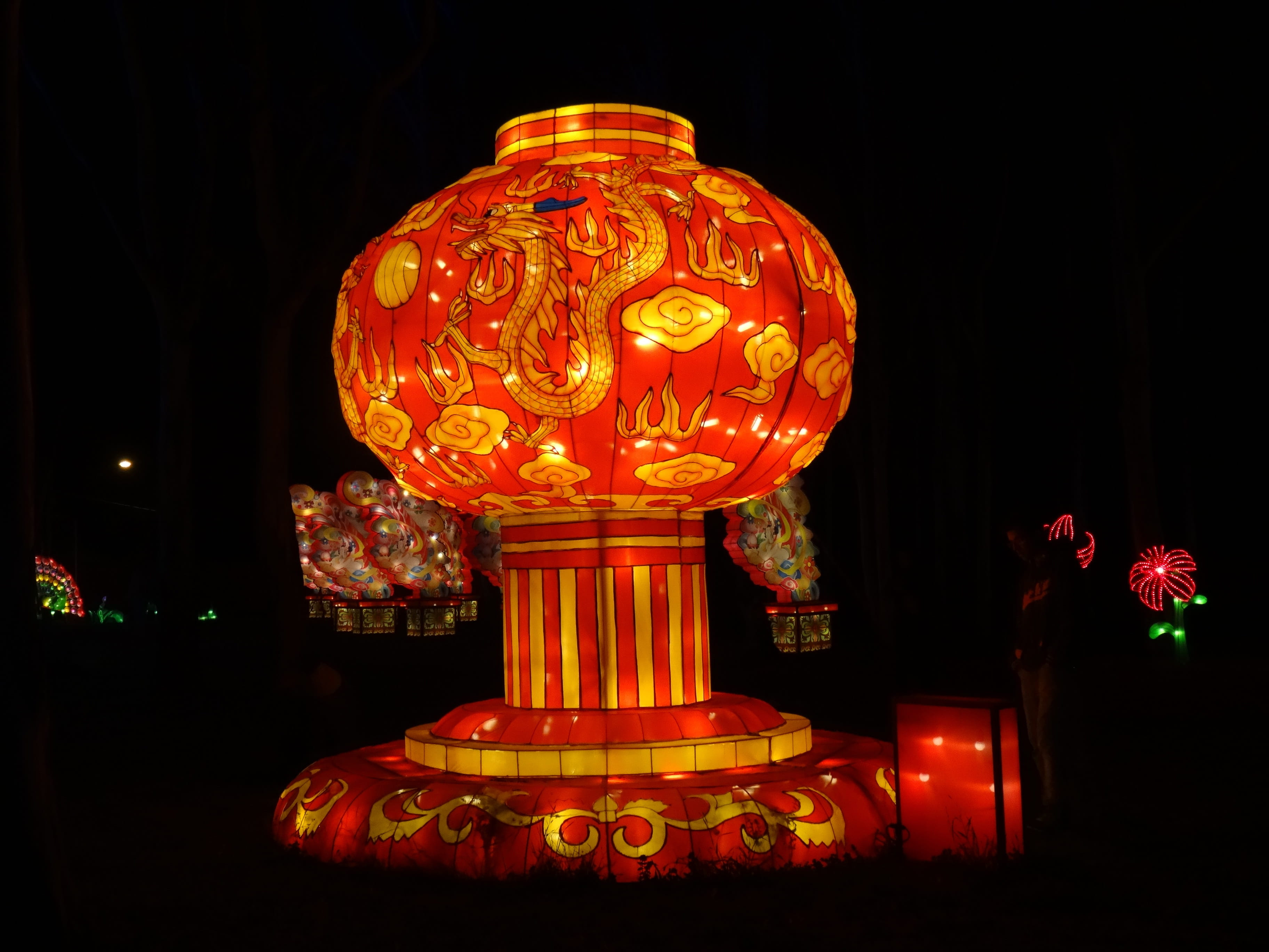 2K, representation, decoration, glowing, light, gold Colored, lantern, victoria, dandenong, celebrate, asia, giant chinese lantern, illuminated, pattern, HD Wallpaper