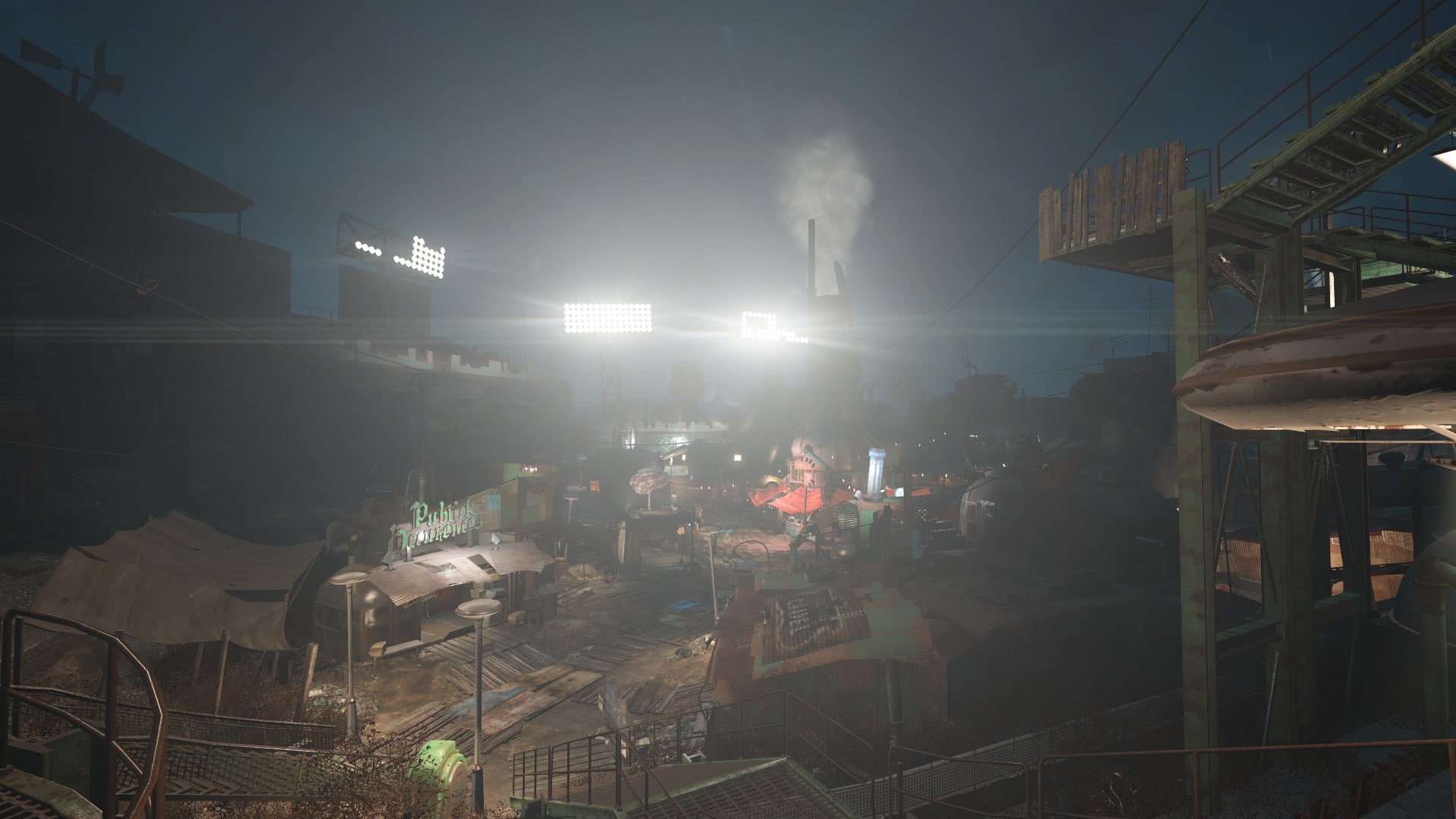 architecture, market, built structure, sky, Fallout 4, people, lighting equipment, outdoors, Fallout, crowd, nature, building, men, market stall, 1080P, HD Wallpaper