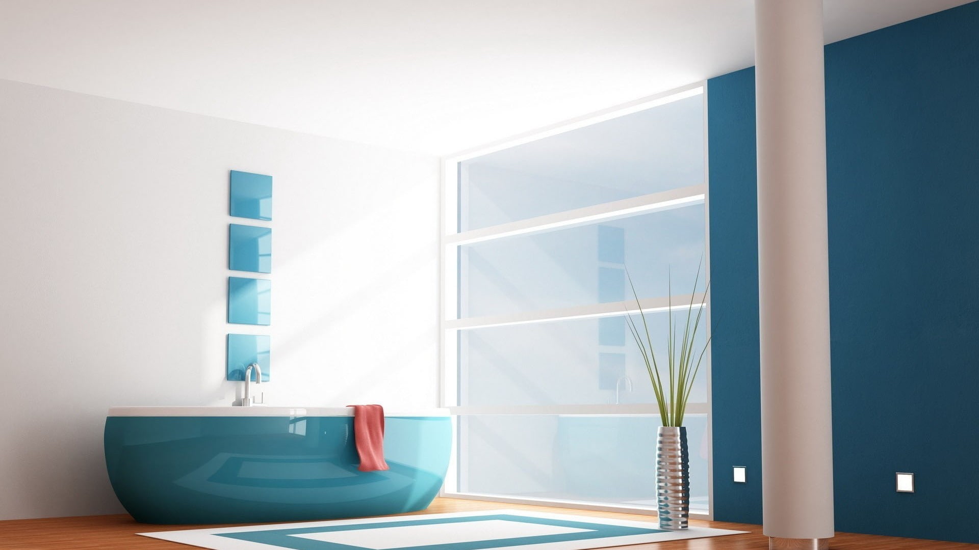 bathroom, minimal, 1080P, bath, architecture, tub, hd HD Wallpaper