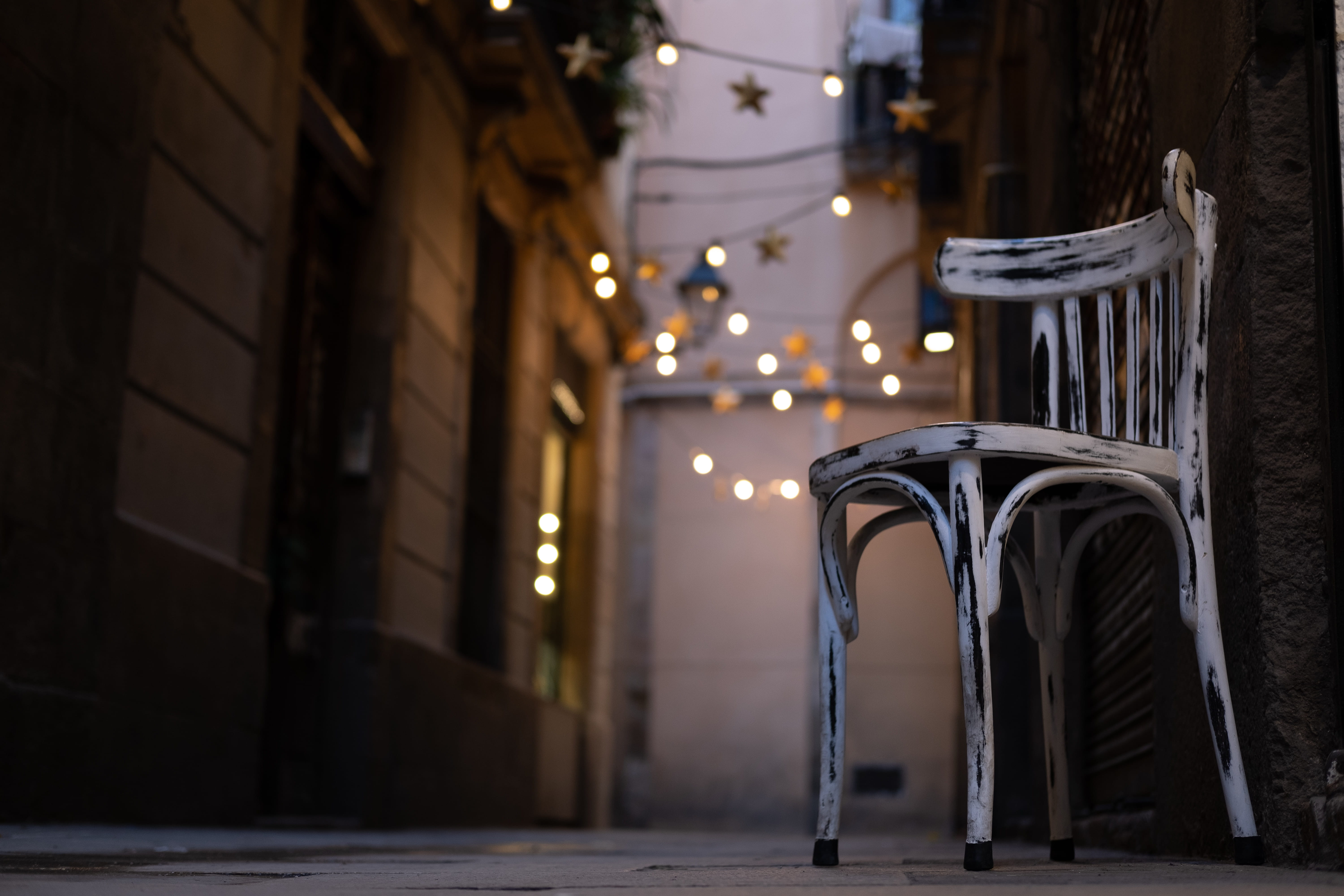 cafe, lights, city, urban, flagstone, street light, lighting equipment, photography, streetphotography, bench, focus, direction, night, white, footpath, HD Wallpaper