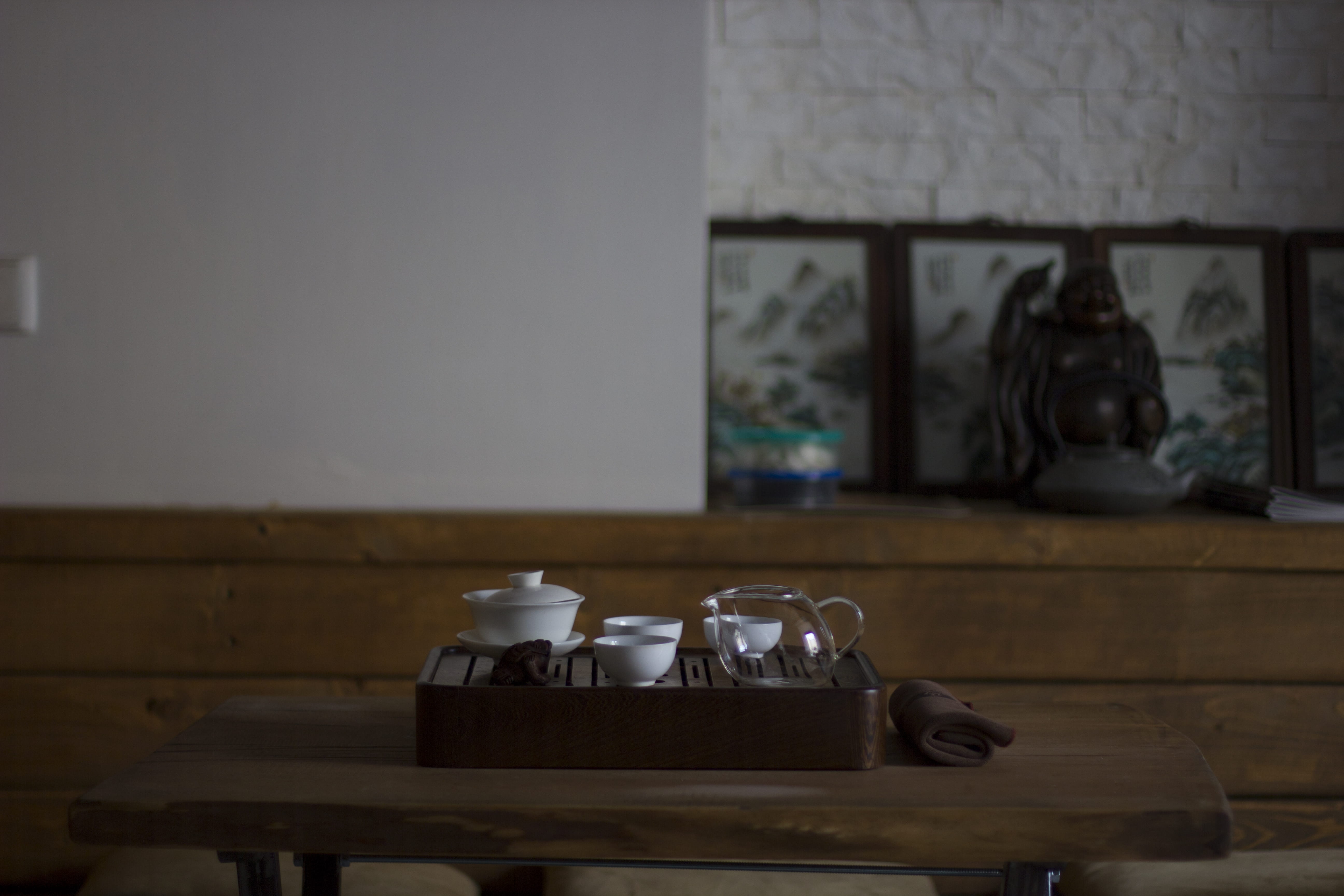table, representation, food and drink, sculpture, hardwood, brown, focus on foreground, domestic room, saucer, human representation, container, furniture, HD Wallpaper