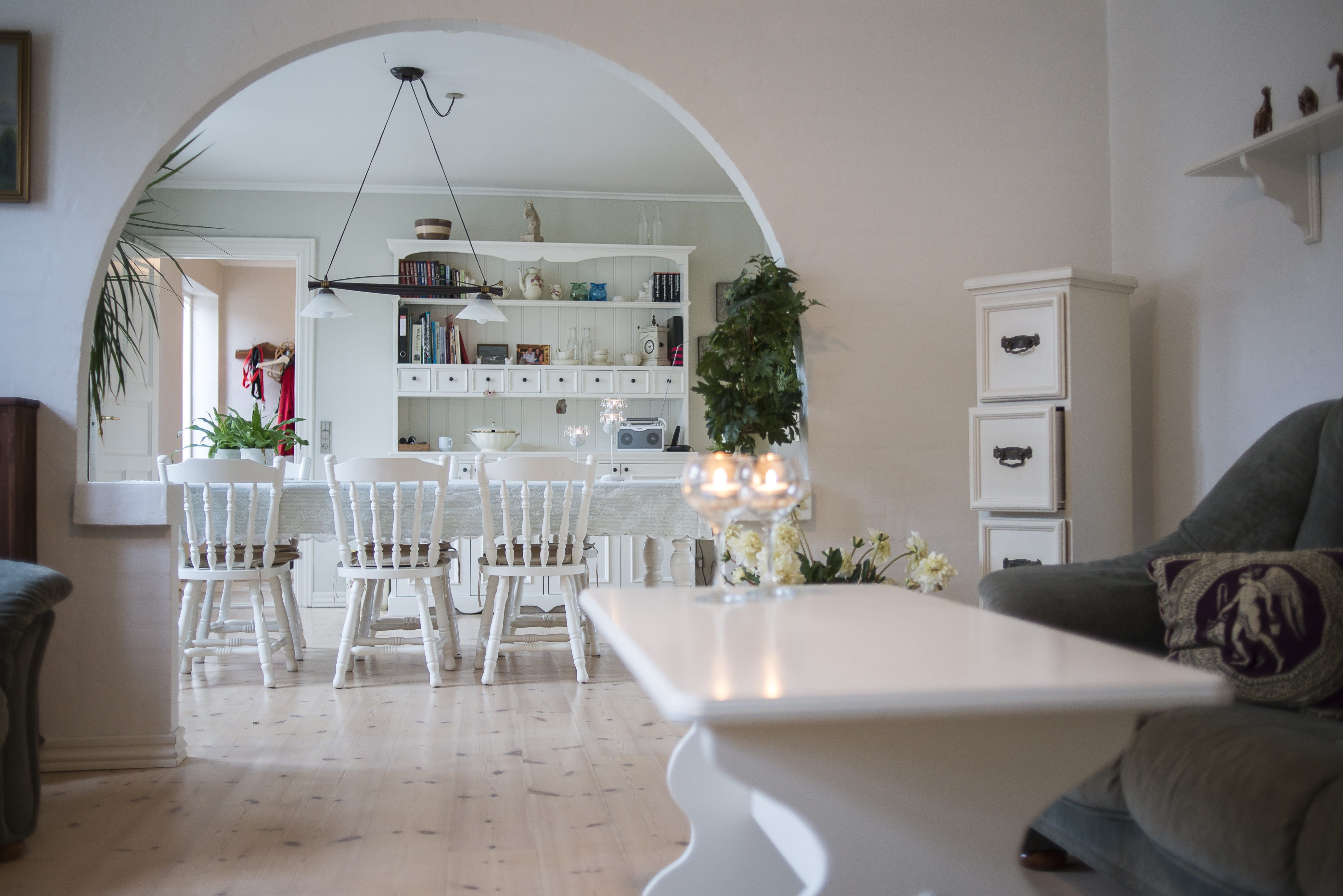 plant, luxury, 4K, kitchen cabinet, shelving, design, furniture, empty, real people, flooring, chairs, wood - material, kitchen, seat, home, table, indoors, HD Wallpaper