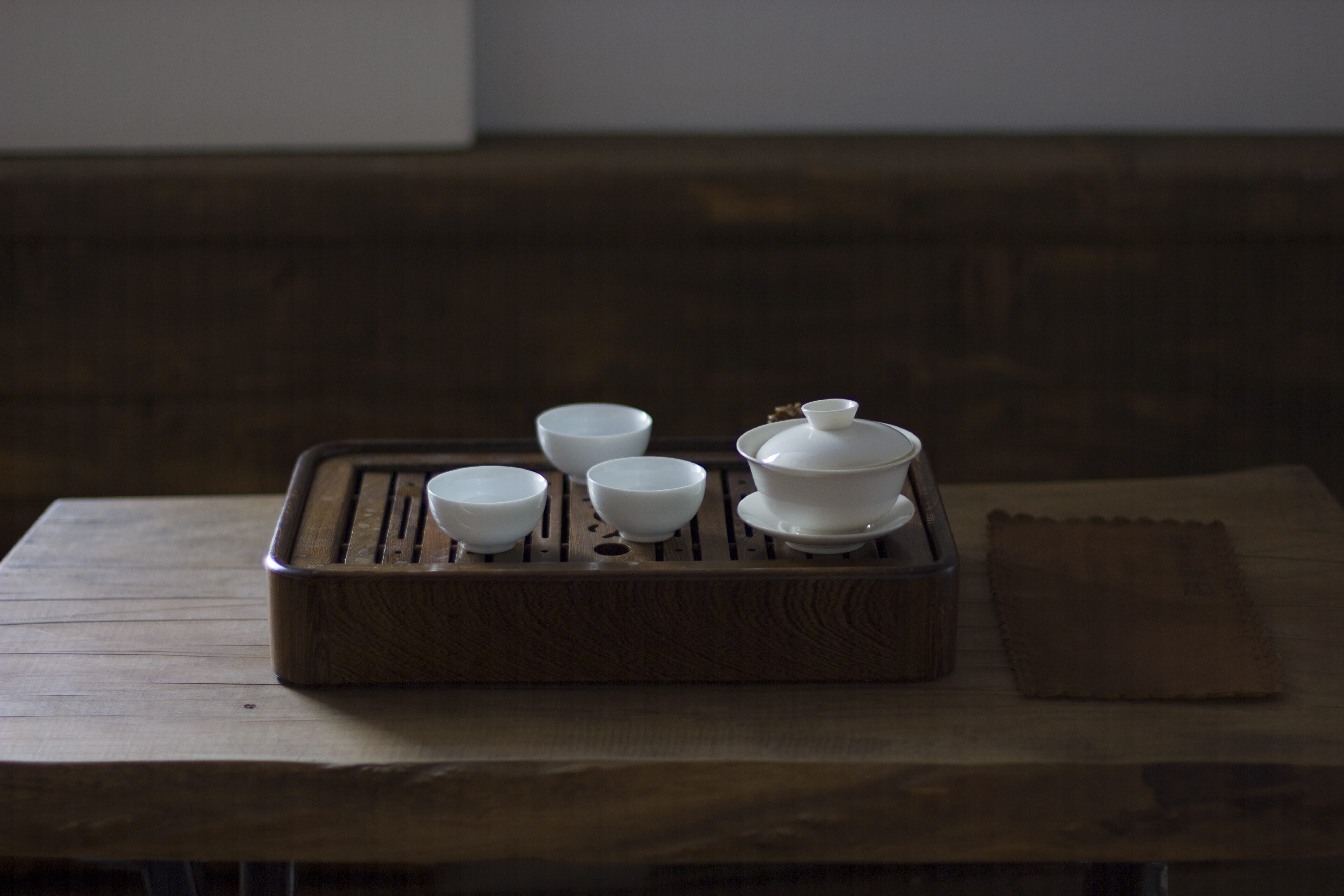 pottery, meal, bowl, cup, teapot, white, 5K, ceramic, no people, drink, coffee cup, wood, tea cup, furniture, food, brown, crockery, room, art, plywood, HD Wallpaper