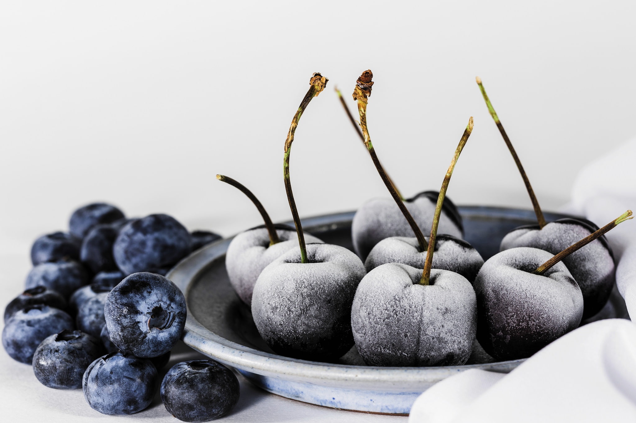 1080P, fruit, blueberries, berries, food, white, cherries, HD Wallpaper