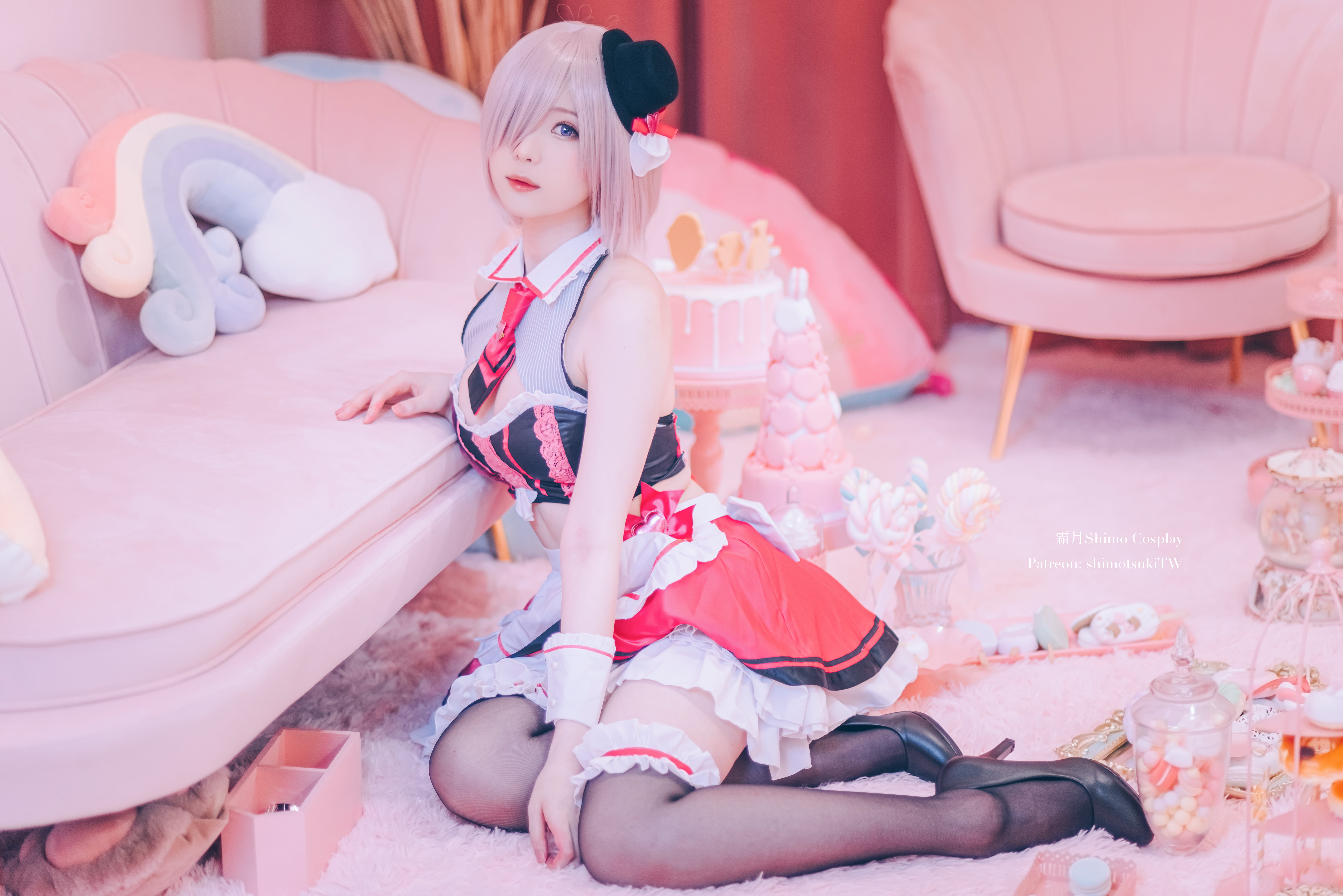 cosplay, anime girls, crop top, indoors, Fate/Grand Order, stockings, women, model, black stockings, women indoors, miniskirt, cleavage, 5K, Asian, Shimo Cosplay, HD Wallpaper