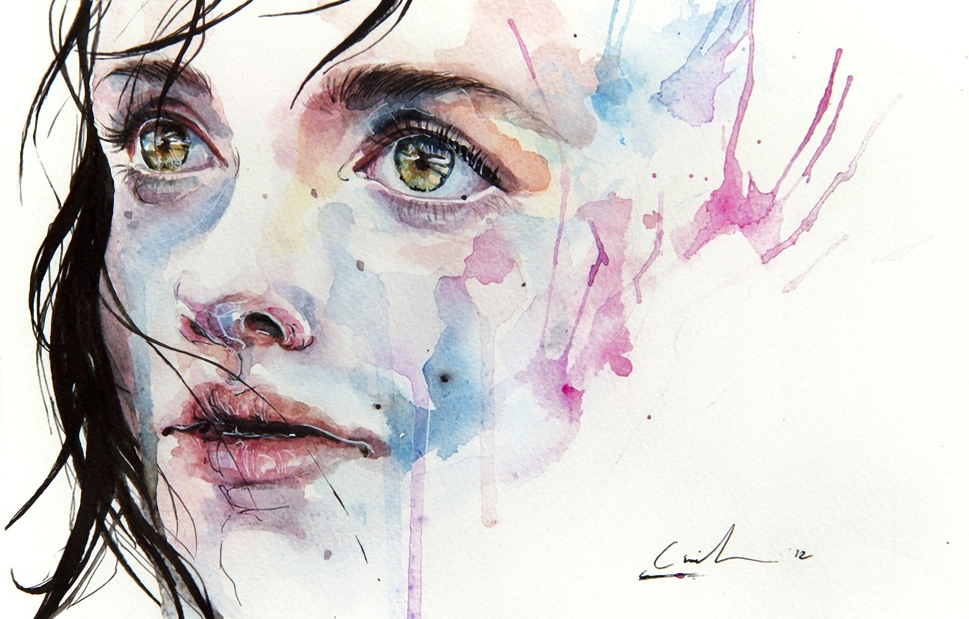 cecile, paintings, art, 1080P, women, hd, people, artwork, eyes, agnes, HD Wallpaper