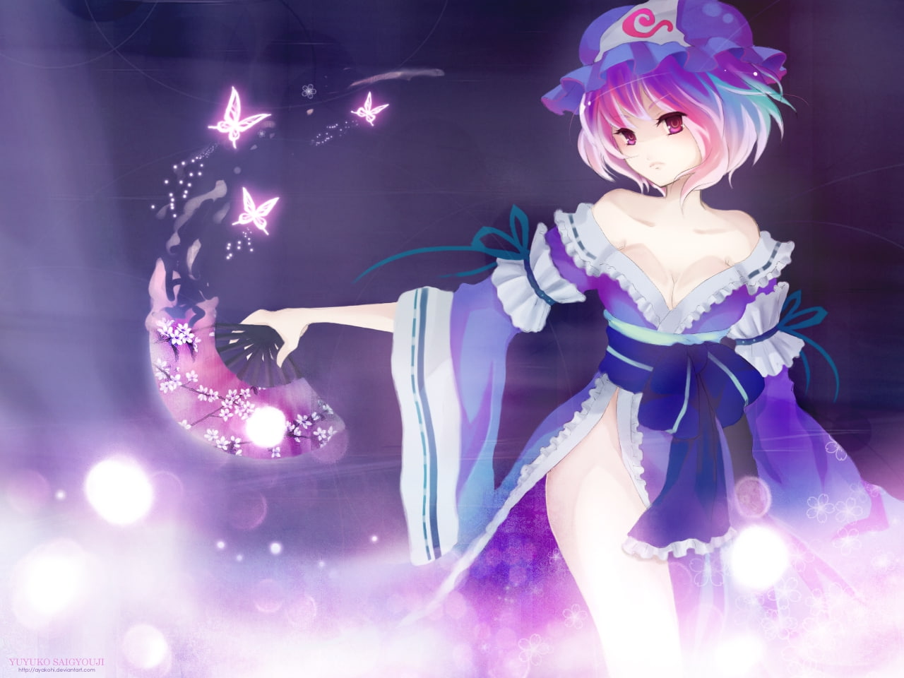 games, butterflies, Video Games, art, Touhou, 720P, hd, video, yuyuko, animals, saigyouji, x, HD Wallpaper
