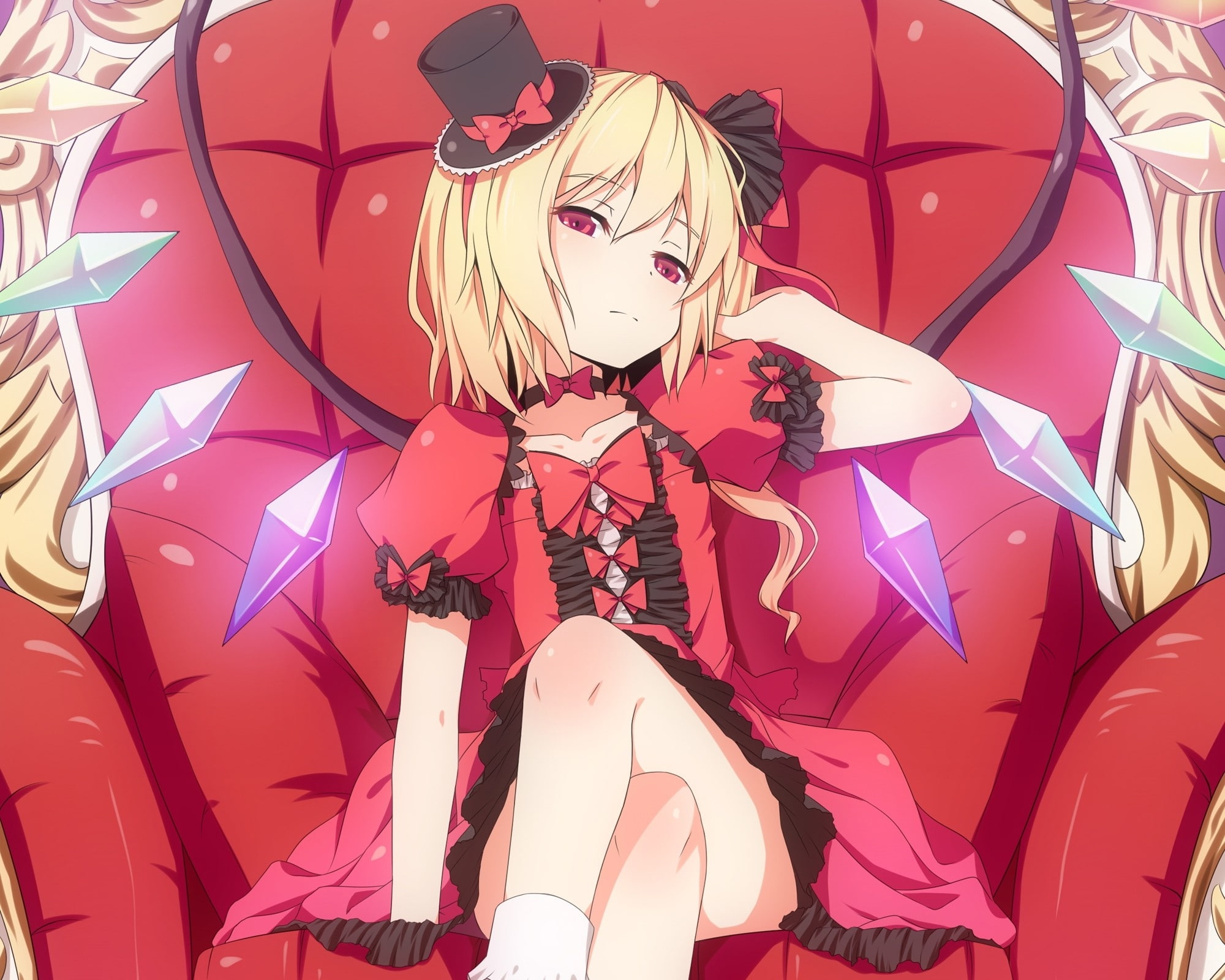 Video Games, art, video, hd, hair, fashion, scarlet, red, touhou, wings, blondes, eyes, dress, 1080P, vampires, flandre, short, games, lolita, HD Wallpaper