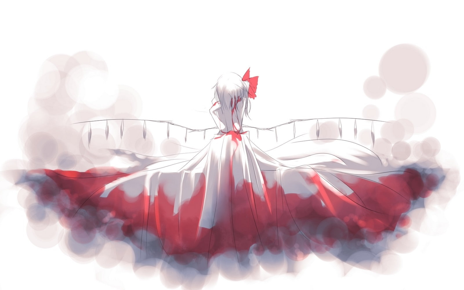 Touhou, flandre, art, hair, vampires, games, scarlet, Dress, white hair, 720P, wings, video, white, hd, Video Games, HD Wallpaper