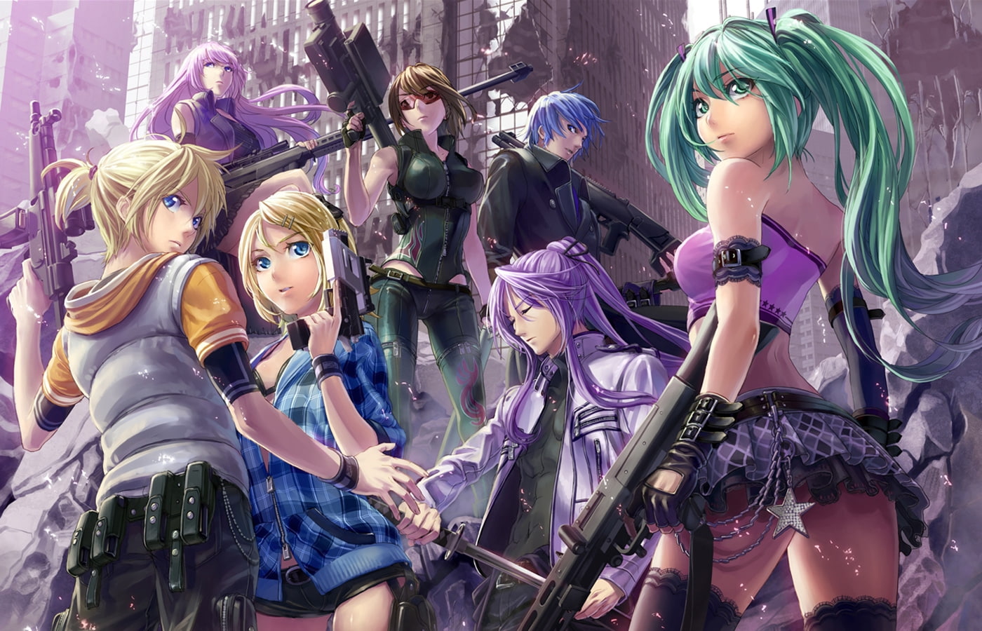 hatsune, gia, miku, detached, hot, weapons, anime, vocaloid, art, hd, sleeves, gloves, twintails, 720P, Guns, append, HD Wallpaper