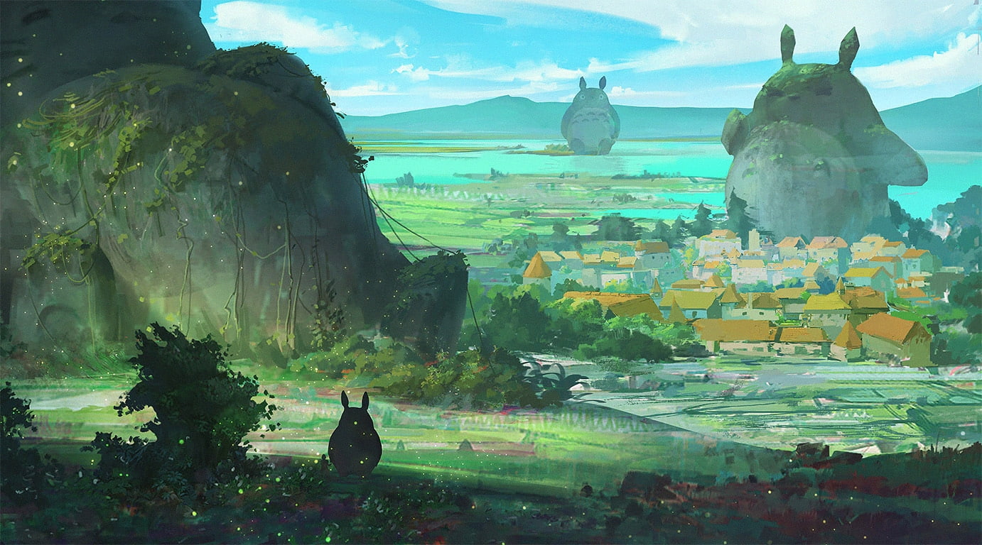 built structure, 720P, village, statue, people, art and craft, Anime, plant, lifestyles, men, day, mountain, real people, building exterior, human representation, HD Wallpaper