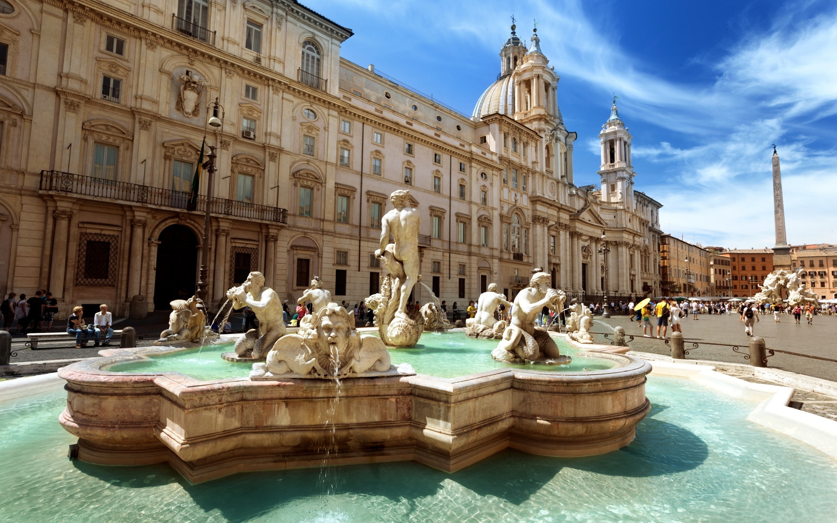 water, del, white, rome, fontana, 2K, moro, landscape, outdoor, fountain, la, ceramic, HD Wallpaper