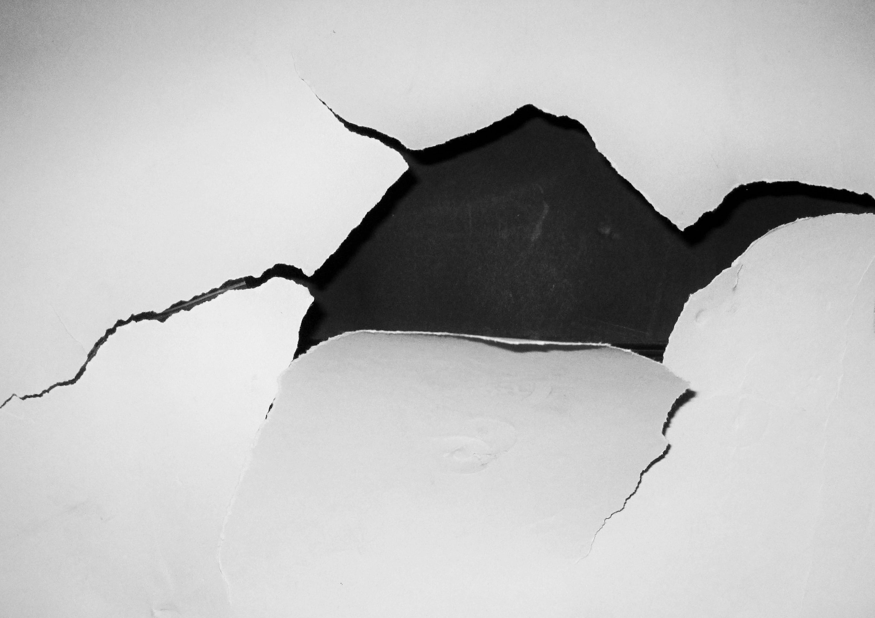 broken, funny, defect, black color, crack, cracked, black, paper, architecture, white color, paint, surface, full frame, creative, black And White, no people, HD Wallpaper
