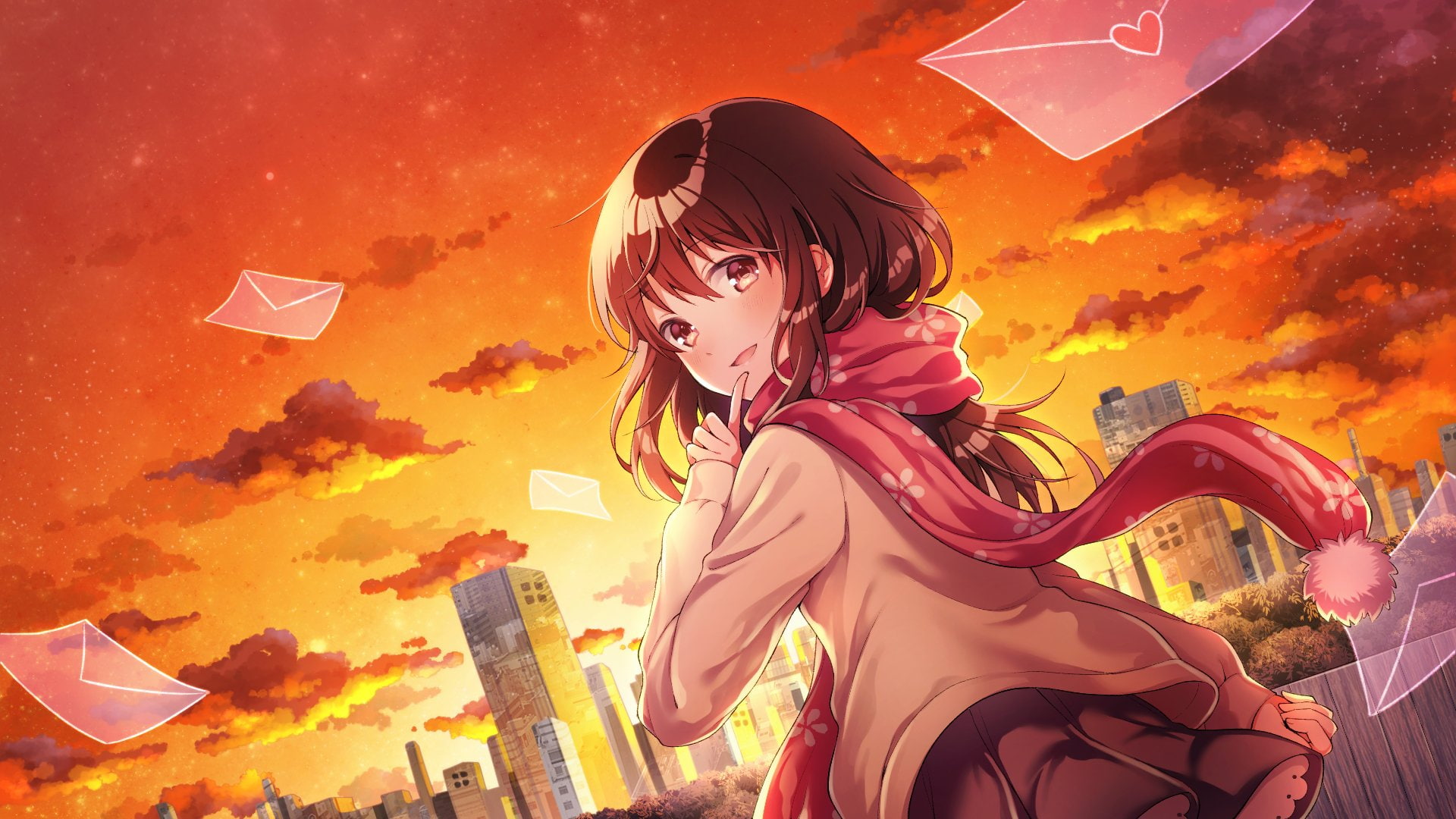 Anime, City, Long Hair, 1080P, Girl, Sky, Sunset, Mail, Cloud, Original, HD Wallpaper