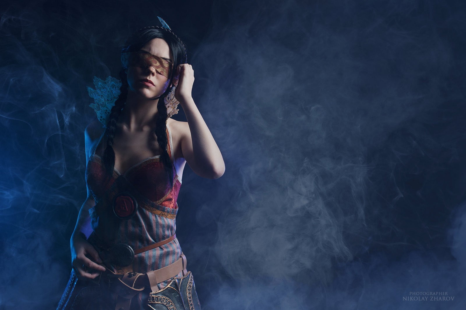 Philippa Eilhart, 720P, cosplay, clothing, The Witcher, black background, young women, waist up, adult, young adult, beautiful woman, studio shot, fashion, HD Wallpaper