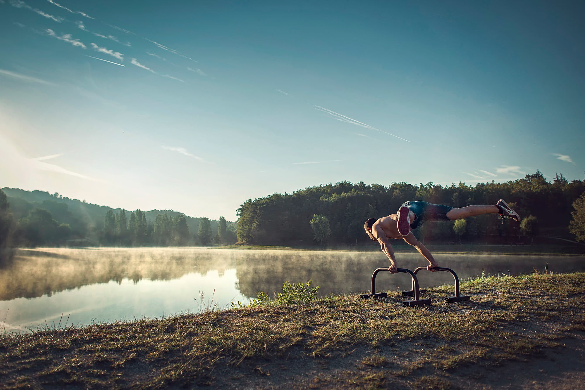 water, sky, transportation, men, tree, lifestyles, nature, real people, effort, plant, calisthenics, sunlight, day, handstand, healthy lifestyle, sport, HD Wallpaper