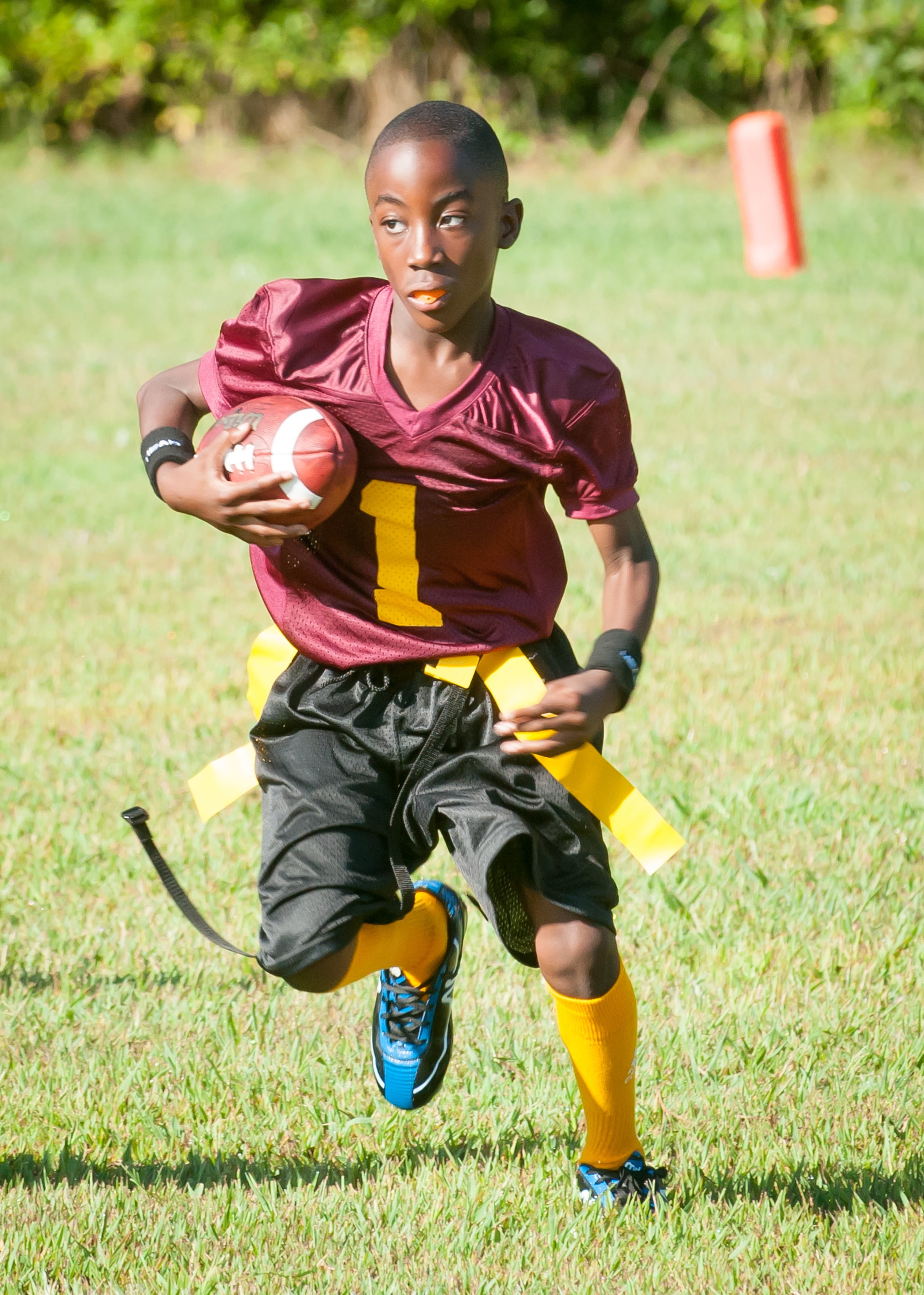 2K, day, child, touchdown, green, boy, daytime, running, flag, winning, plant, boys, outdoors, nature, match, competition, flag football, childhood, football, Phone HD Wallpaper
