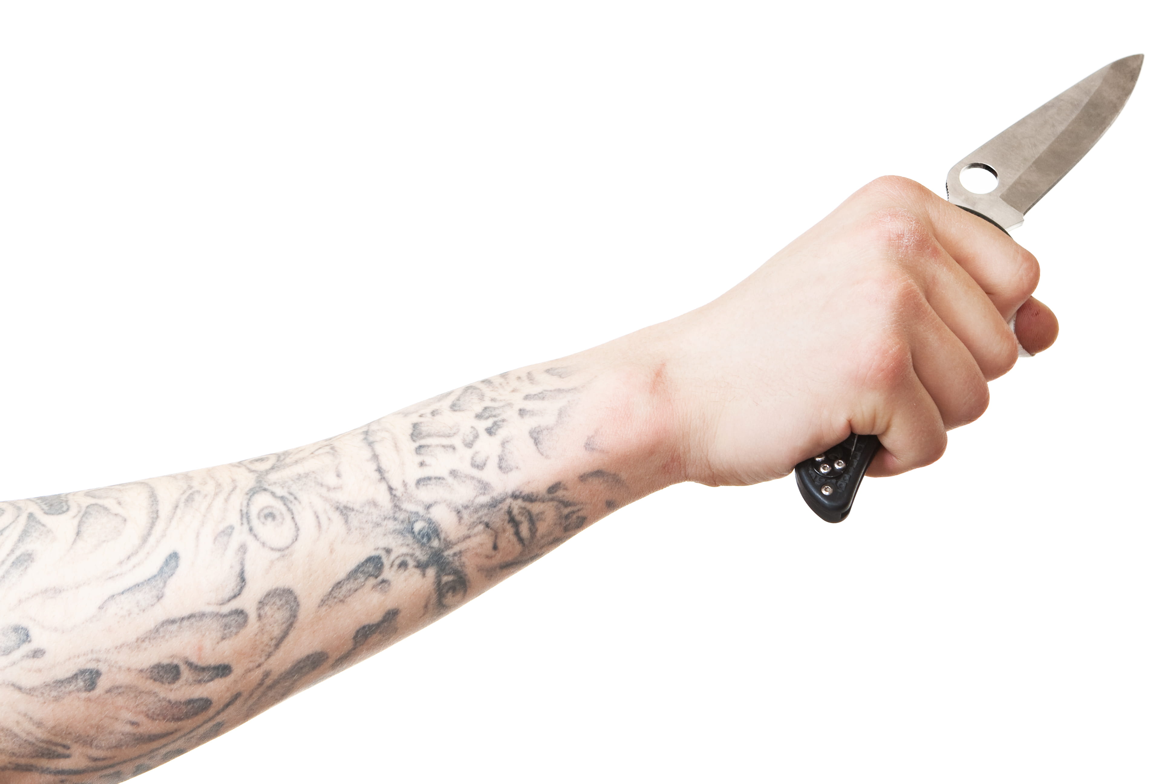 tattoo, studio shot, effort, knife - weapon, man, training, fight, white background, white, human hand, human body part, sport, people, communication, combat, HD Wallpaper