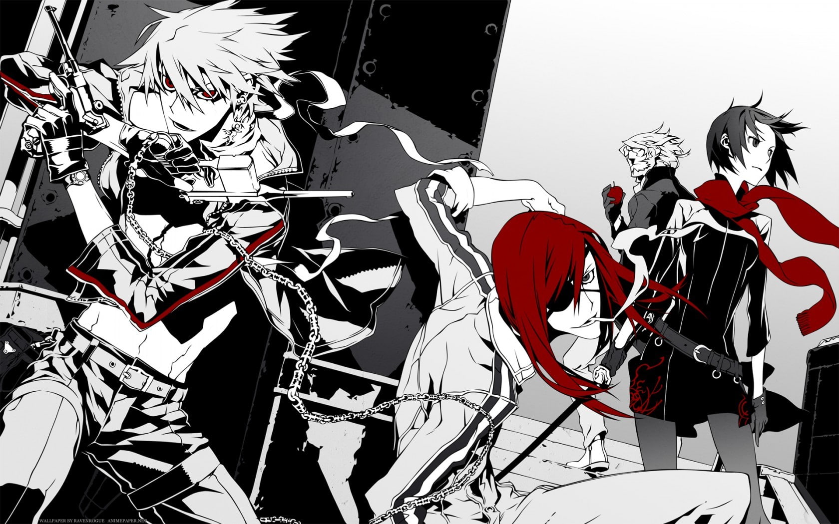 cigarettes, 720P, anime girls, anime boys, Dogs: Bullets and Carnage, gun, selective coloring, red eyes, anime, smoking, redhead, HD Wallpaper