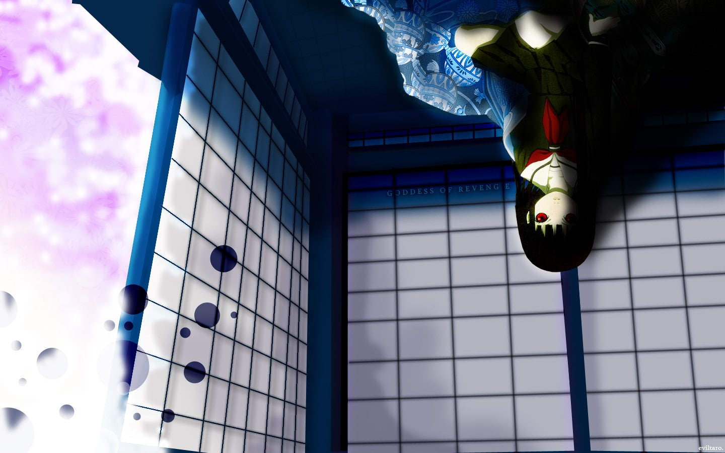nature, close-up, upside down, glass - material, Jigoku Shoujo, focus on foreground, ceiling, anime girls, Enma Ai, blue, architecture, design, decoration, HD Wallpaper
