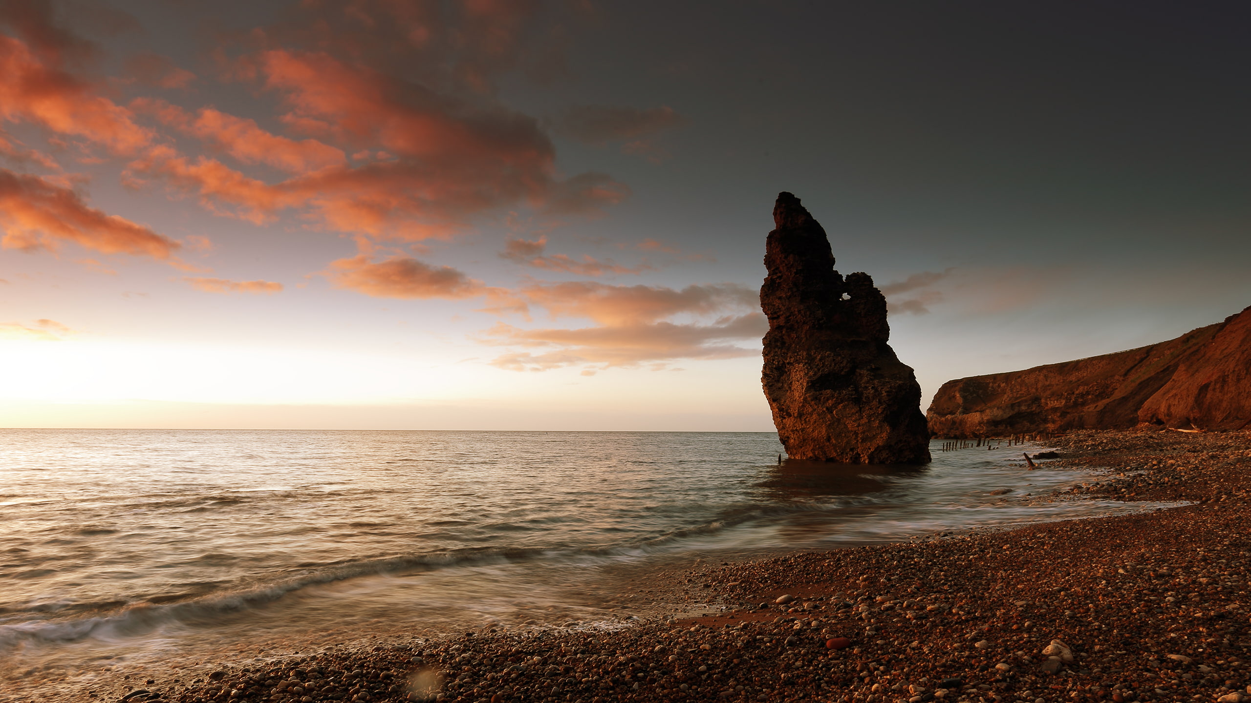 hd, hour, beach, golden, 2K, rock, view, stone, mountain, ocean, seashore, nature, photo, HD Wallpaper