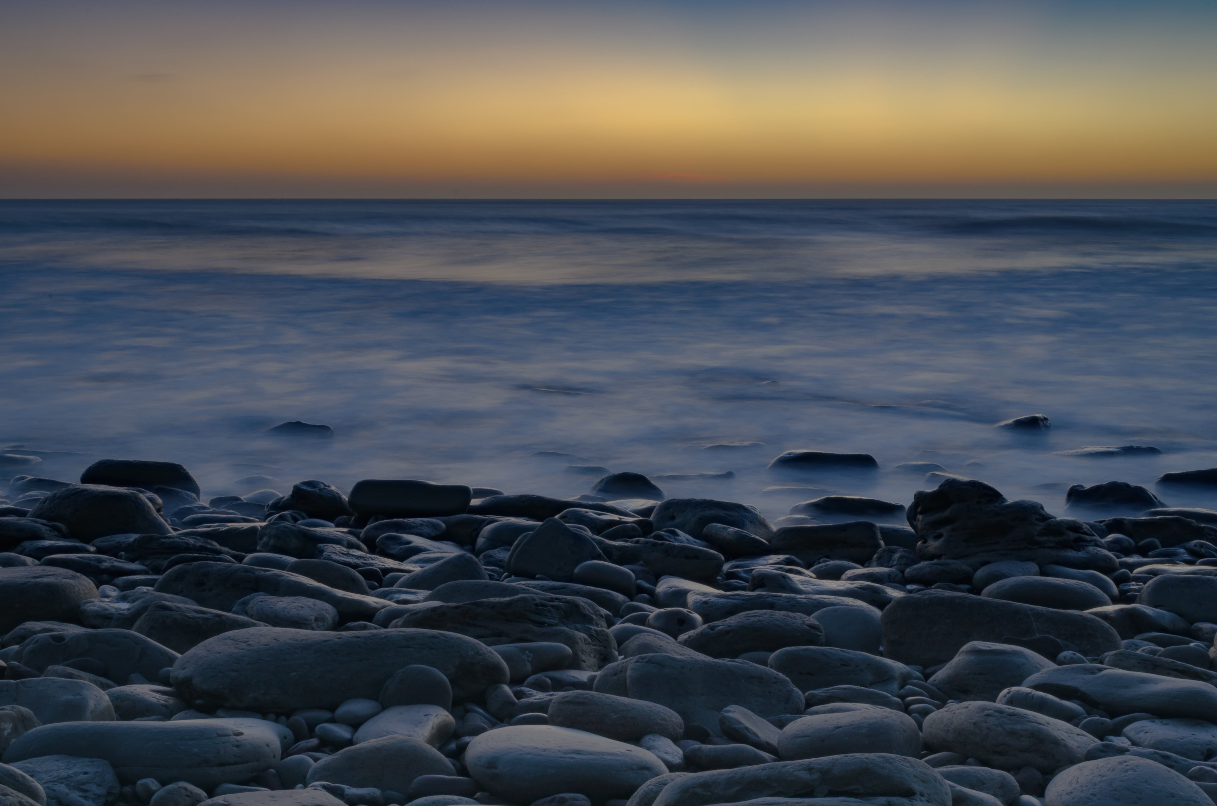 calm, tranquil, stone, sea, beach, ocean, tranquility, sky, horizon over water, zen stones, water, sunset, relax, rock - object, serene, gray, beauty in nature, HD Wallpaper