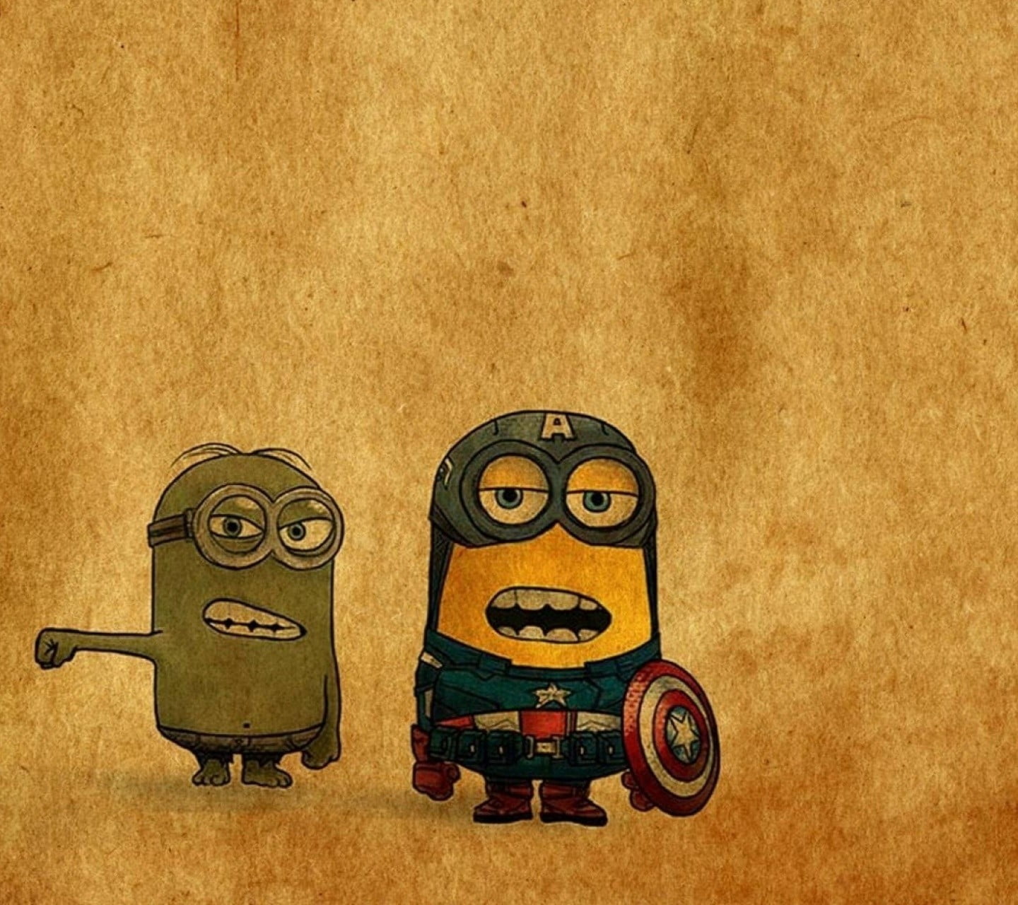 Captain America, two objects, minions, still life, 720P, art and craft, america, representation, metal, wall - building feature, Hulk, human representation, HD Wallpaper