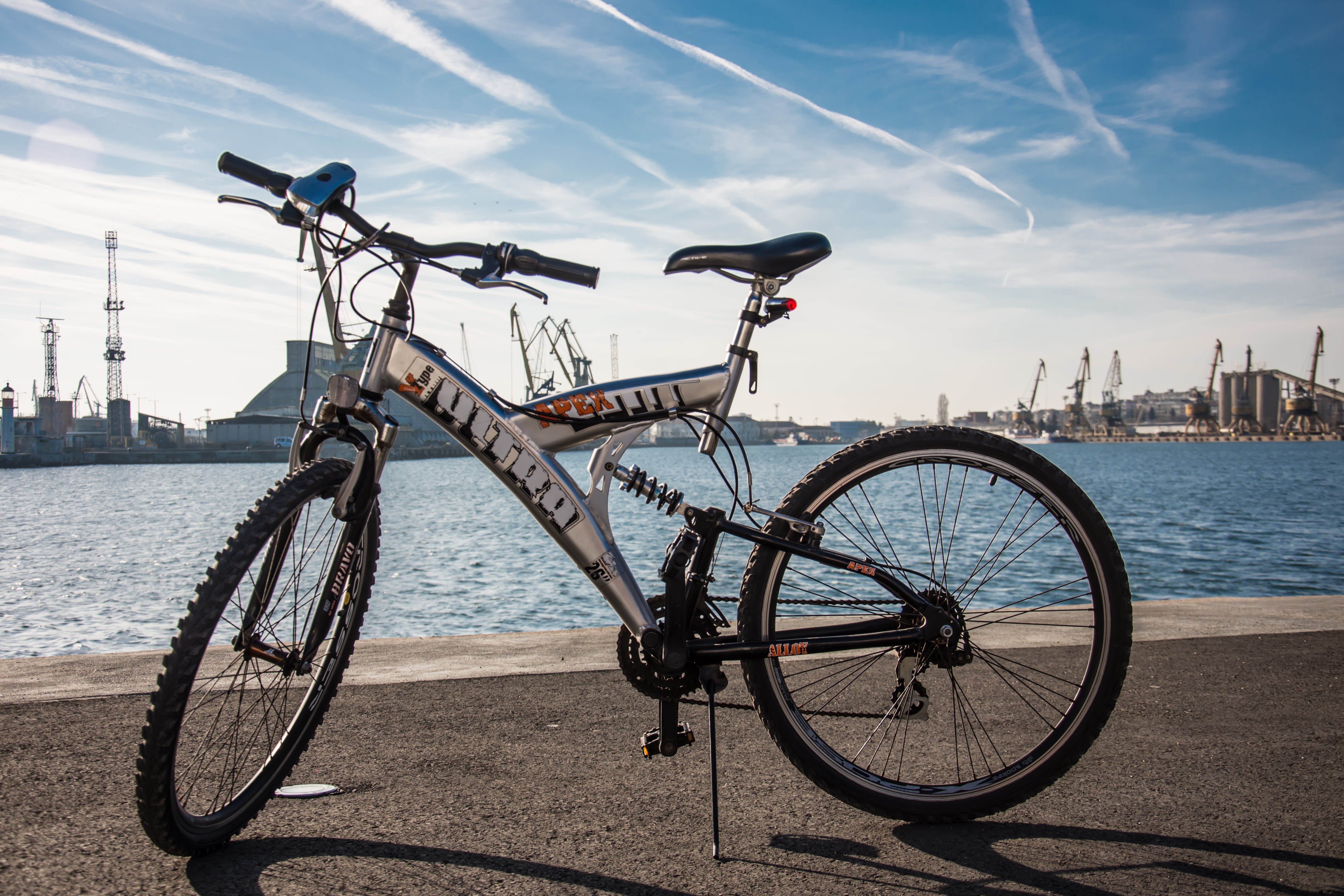 bike, outside, black, cycling, near, cycle, land vehicle, sky, fun, healthy, wheel, city, sea, happy, body, travel, mode of transportation, transportation, HD Wallpaper