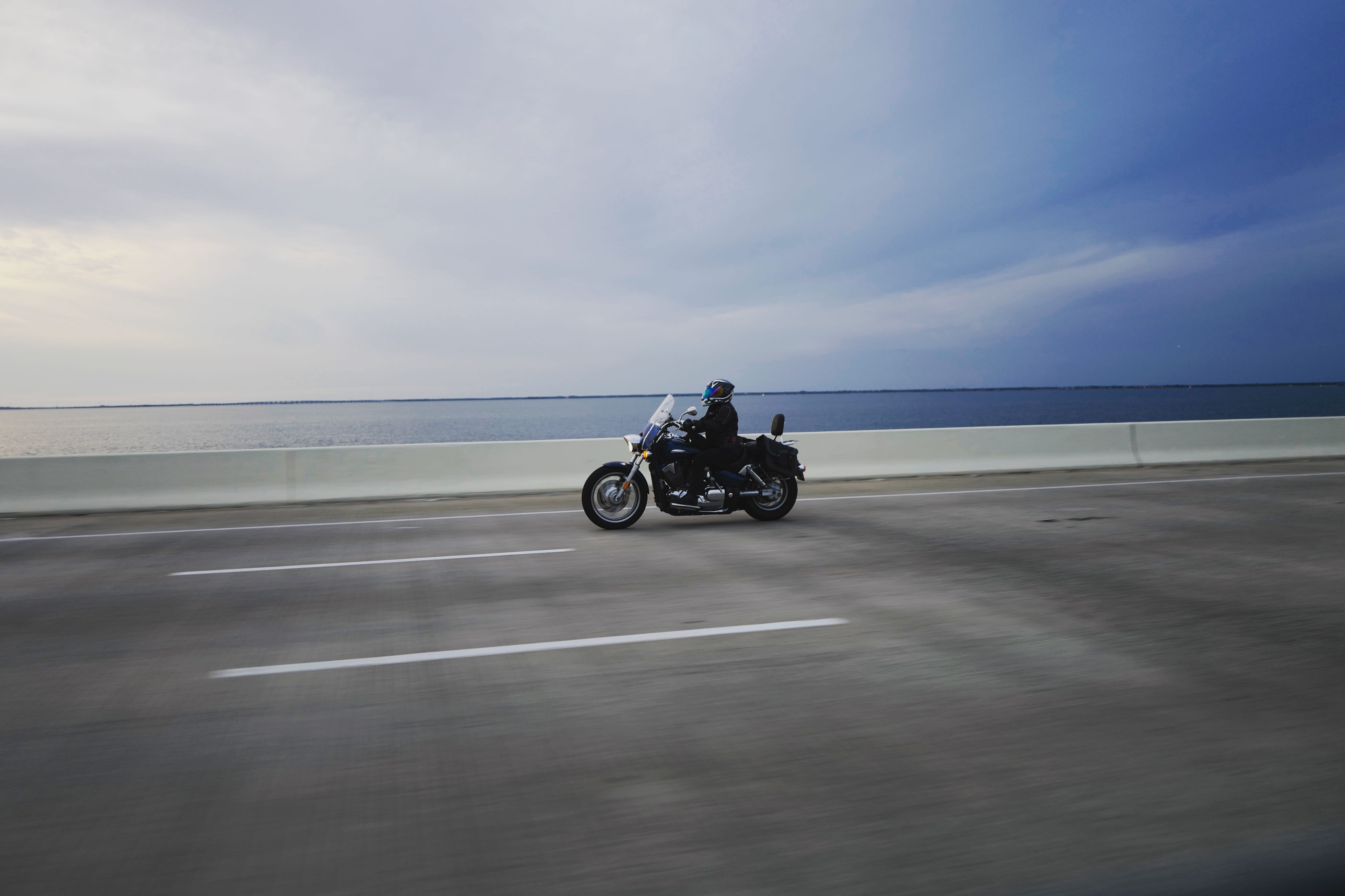 4K, cloud - sky, outdoors, scenics - nature, one person, united states, bike, riding, horizon, touring, concrete, land, motion, sky, day, buggy, mode of transportation, HD Wallpaper
