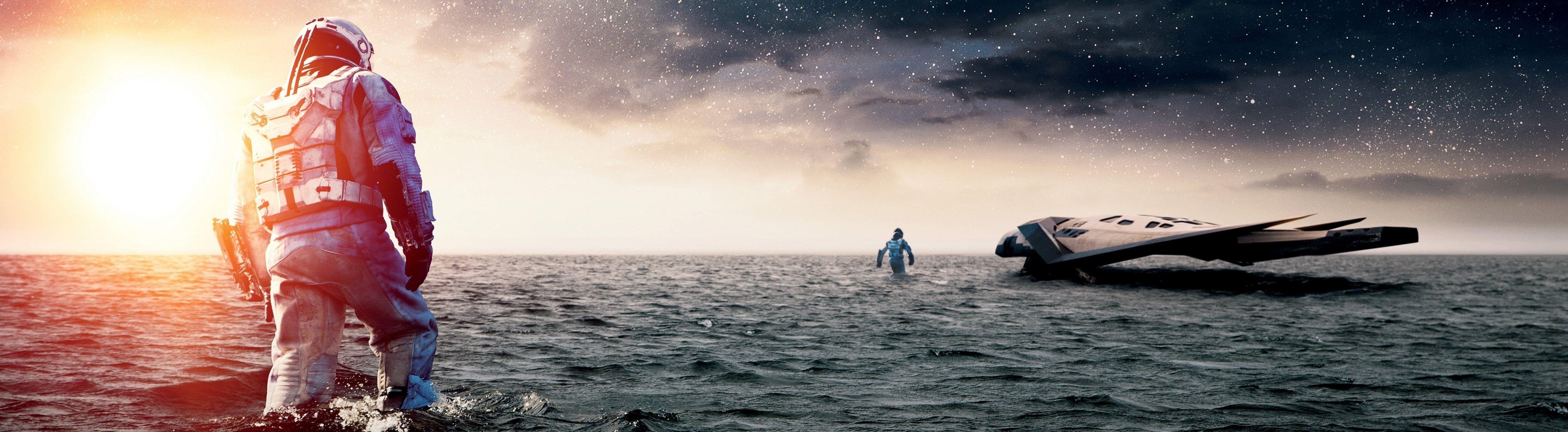 Matthew McConaughey, digital composite, sea, men, sunset, sky, adult, Movies, 2014, sport, 4K, nature, young adult, Film, poster, Interstellar, motion, HD Wallpaper