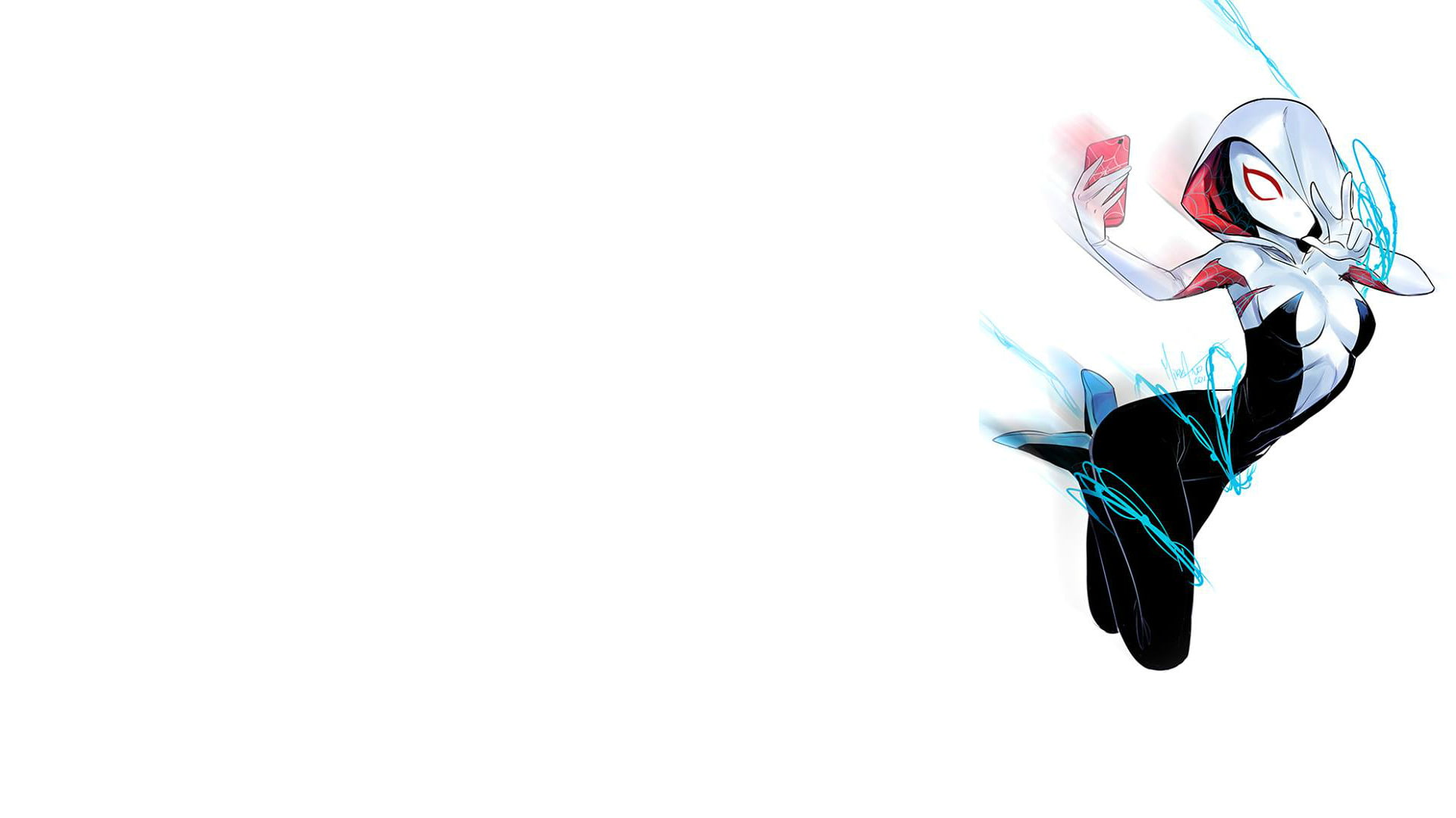 Spider-Gwen, music, black color, motion, technology, activity, vitality, mid-air, jumping, copy space, high angle view, Comics, studio shot, indoors, cut out, HD Wallpaper