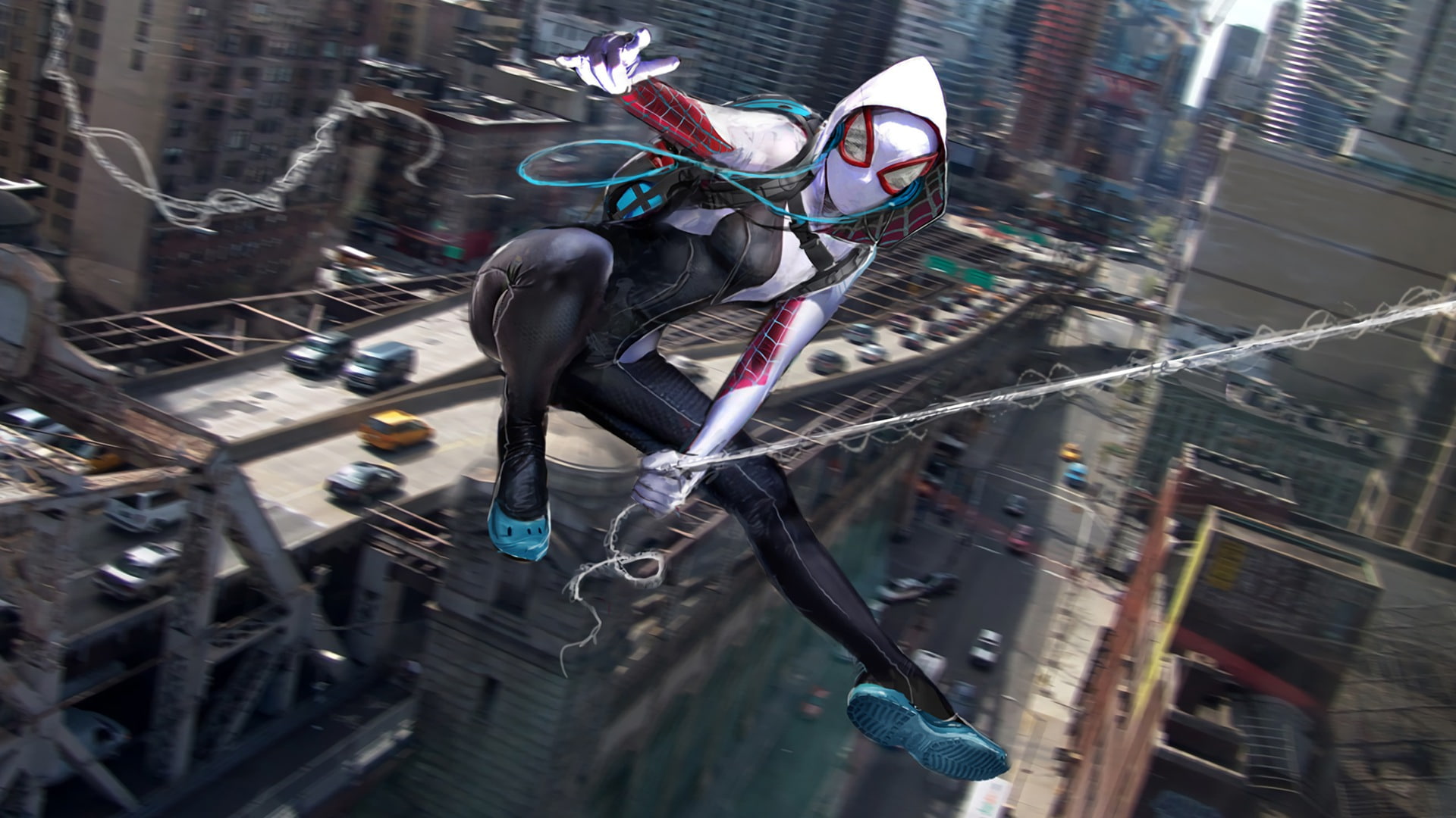 man, Motion Blur, Spider Gwen, 1080P, Cityscape, spider, HD Wallpaper