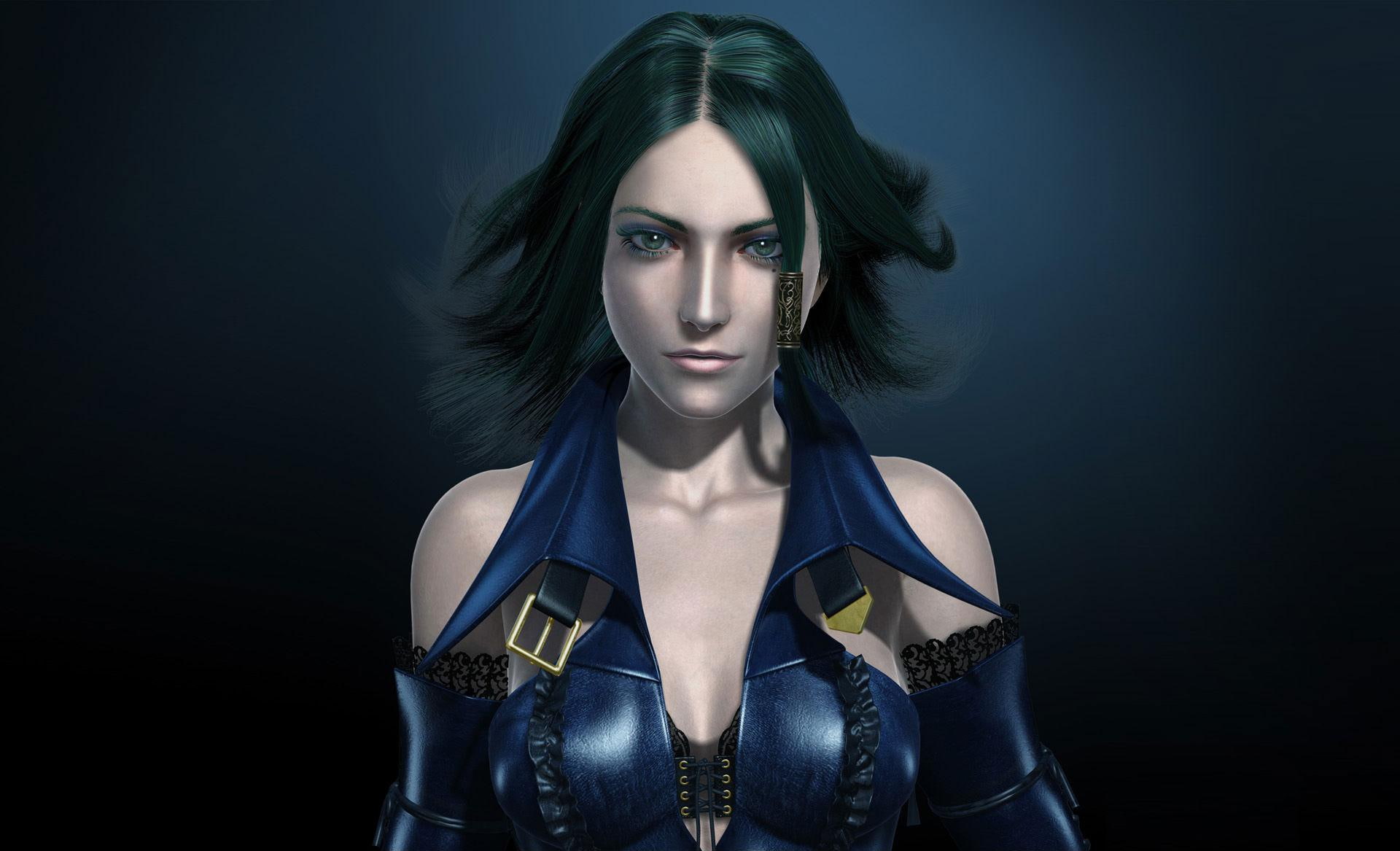 games, realistic, plain background, alicia, video games, green hair, green eyes, xbox, 1080P, bullet witch, HD Wallpaper