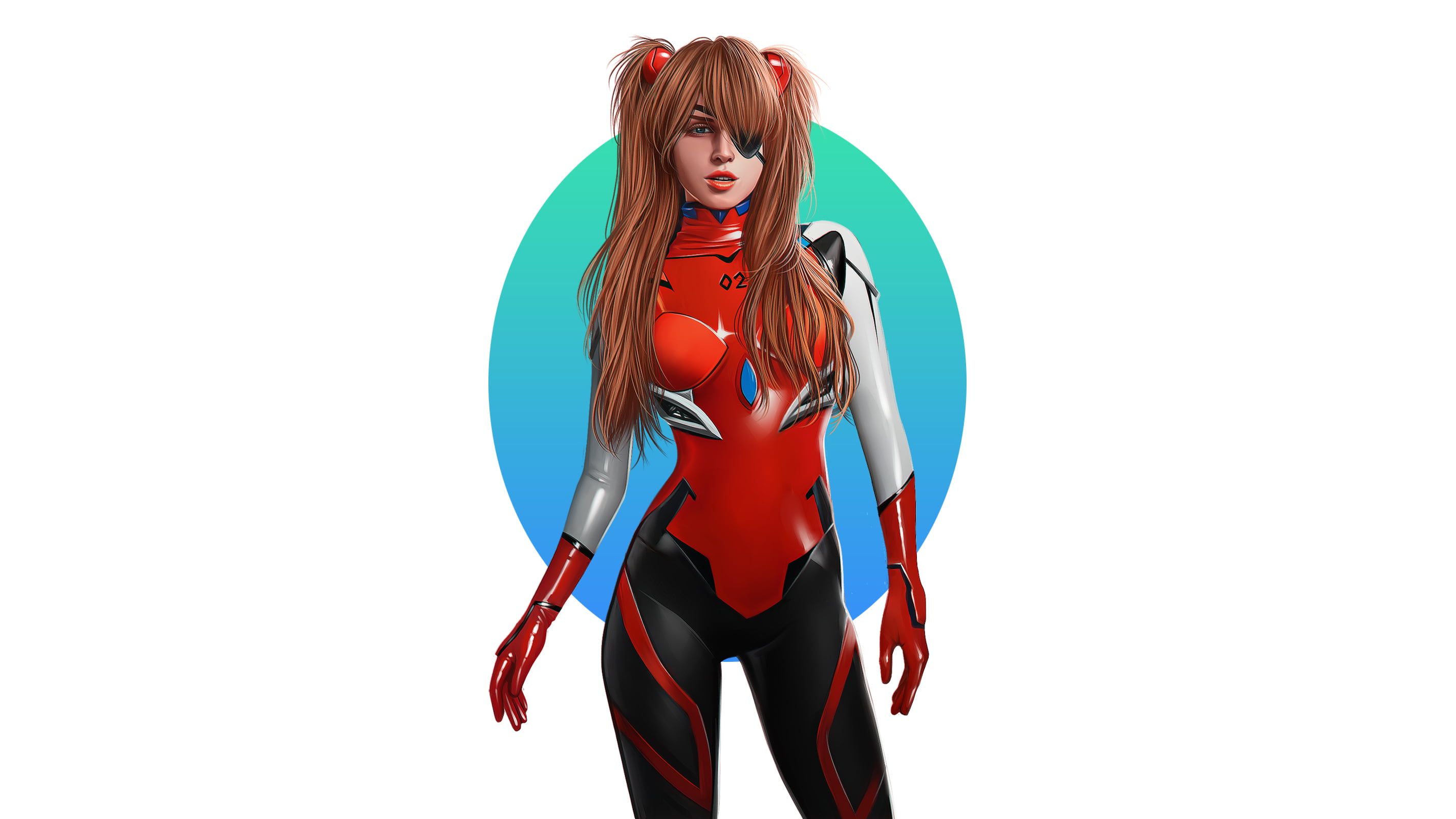 plain background, plugsuit, 2K, Neon Genesis Evangelion, Asuka Langley Soryu, HD Wallpaper
