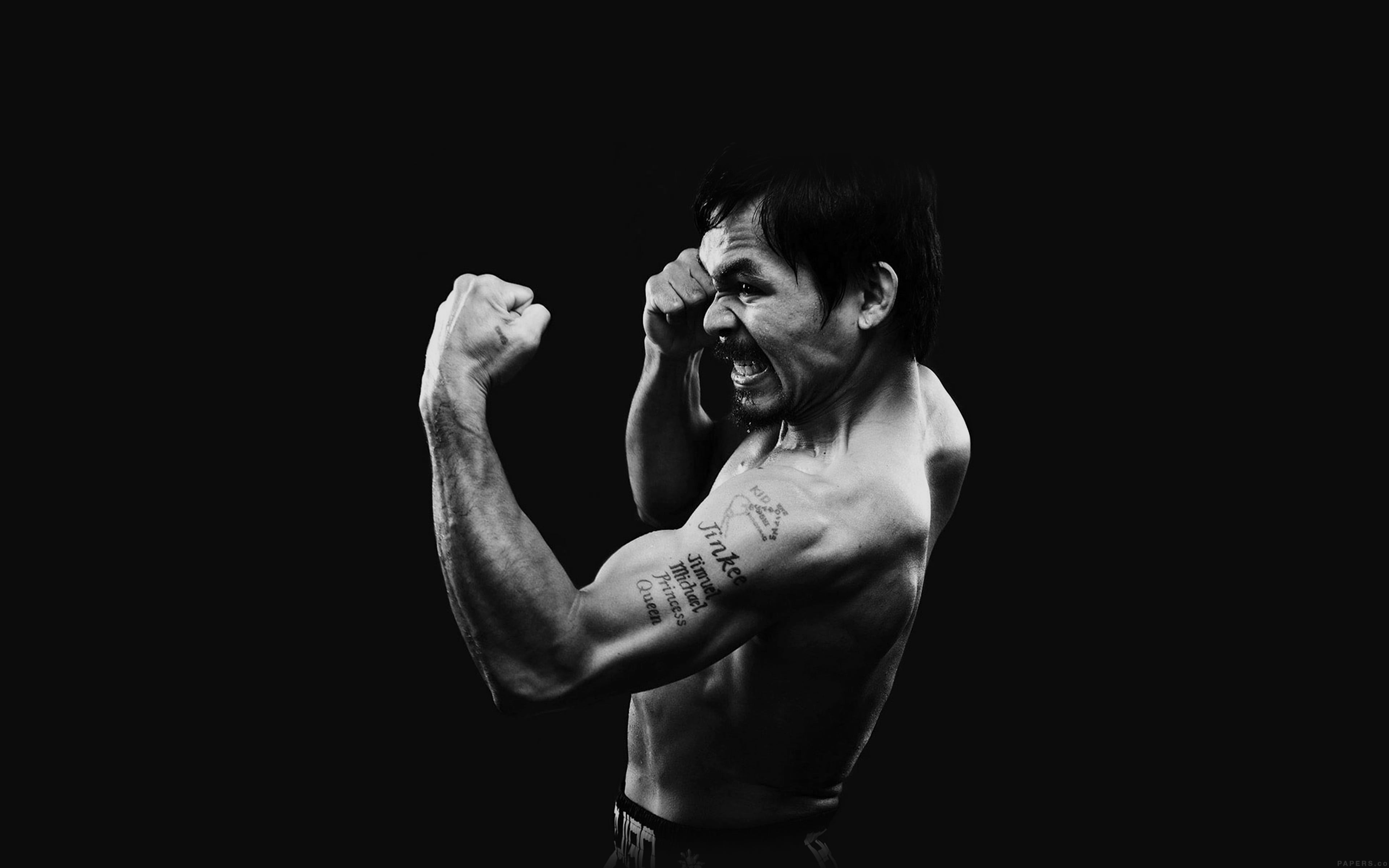 boxing, portrait, adult, emotion, looking at camera, sport, 4K, pacquiao, vitality, one person, cut out, shirtless, anger, manny, young adult, black background, HD Wallpaper