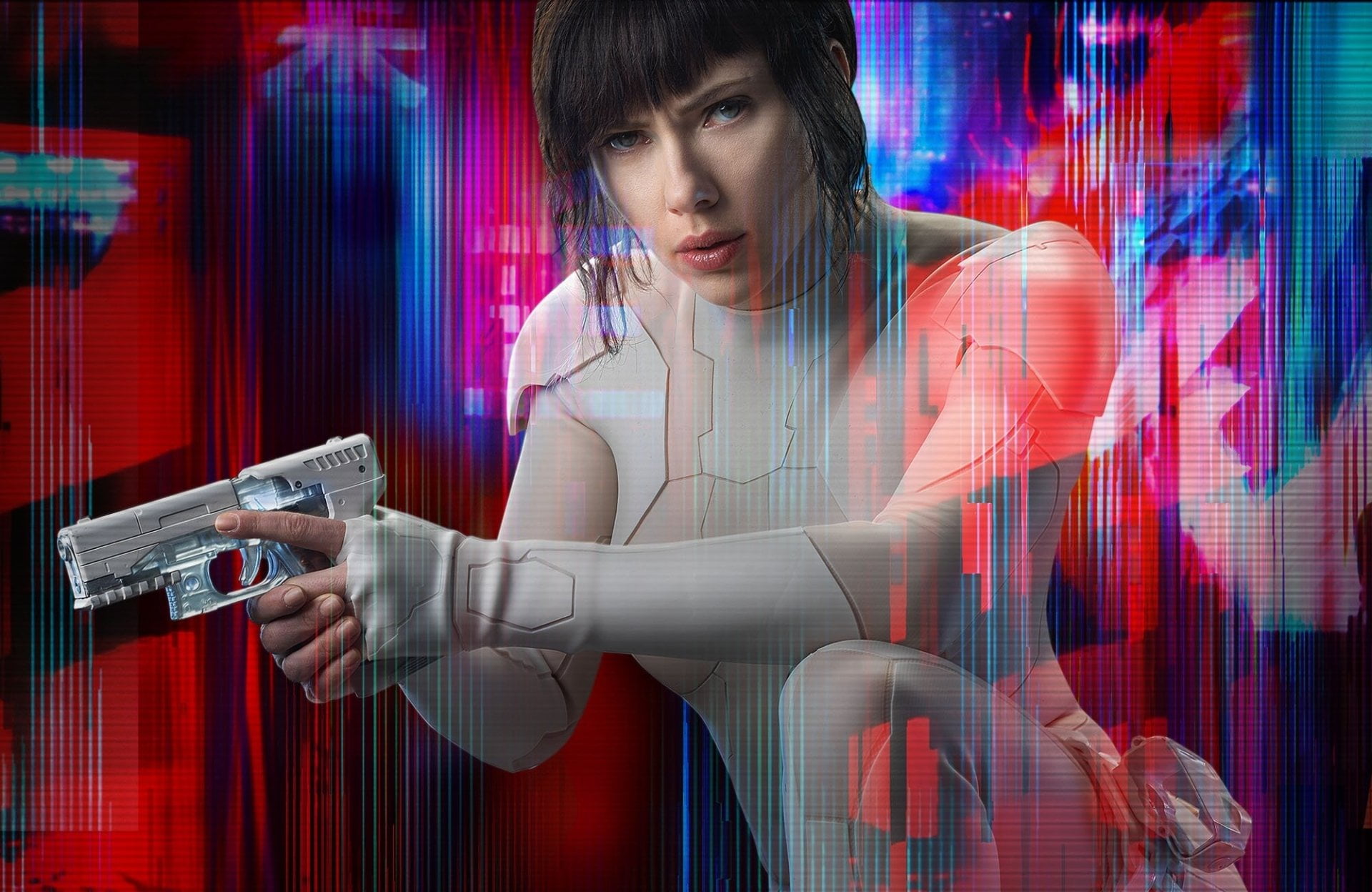 illuminated, connection, front view, technology, holding, waist up, Ghost in the Shell (2017), futuristic, portrait, studio shot, hairstyle, indoors, one person, HD Wallpaper