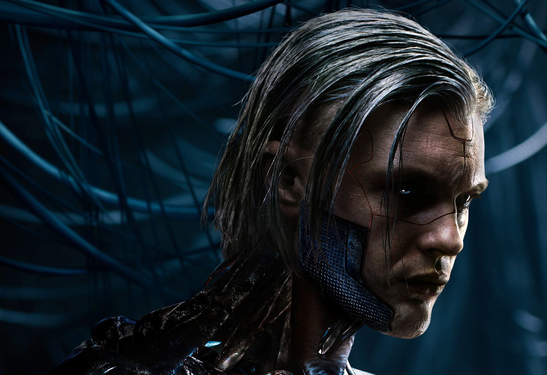 emotion, portrait, looking, ghost in the shell, indoors, headshot, women, night, 1080P, hd, close-up, hair, females, contemplation, sadness, 2017 movies, HD Wallpaper