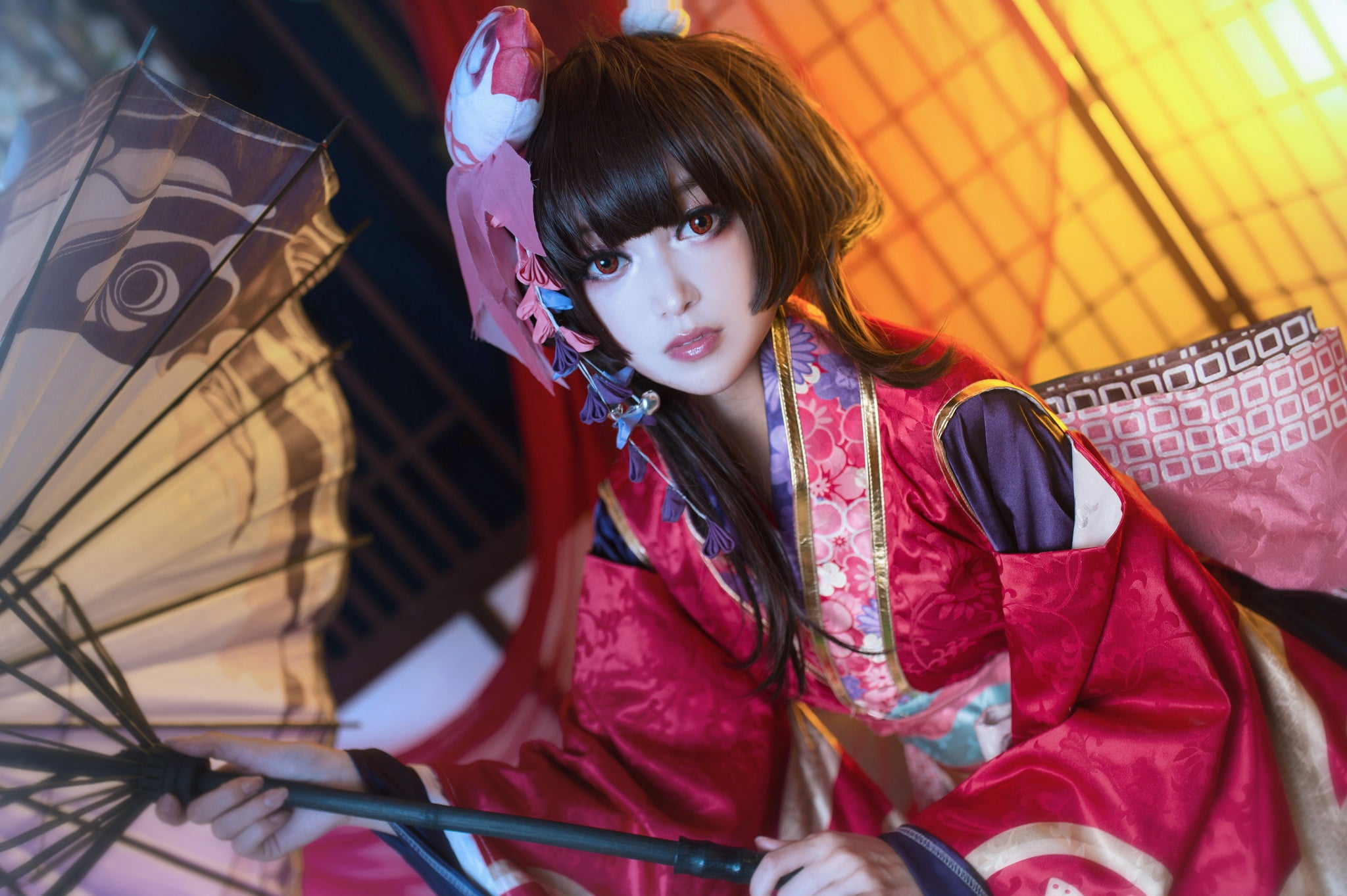 1080P, Model, Kimono, Brown Eyes, Women, Asian, Girl, Black Hair, Woman, HD Wallpaper